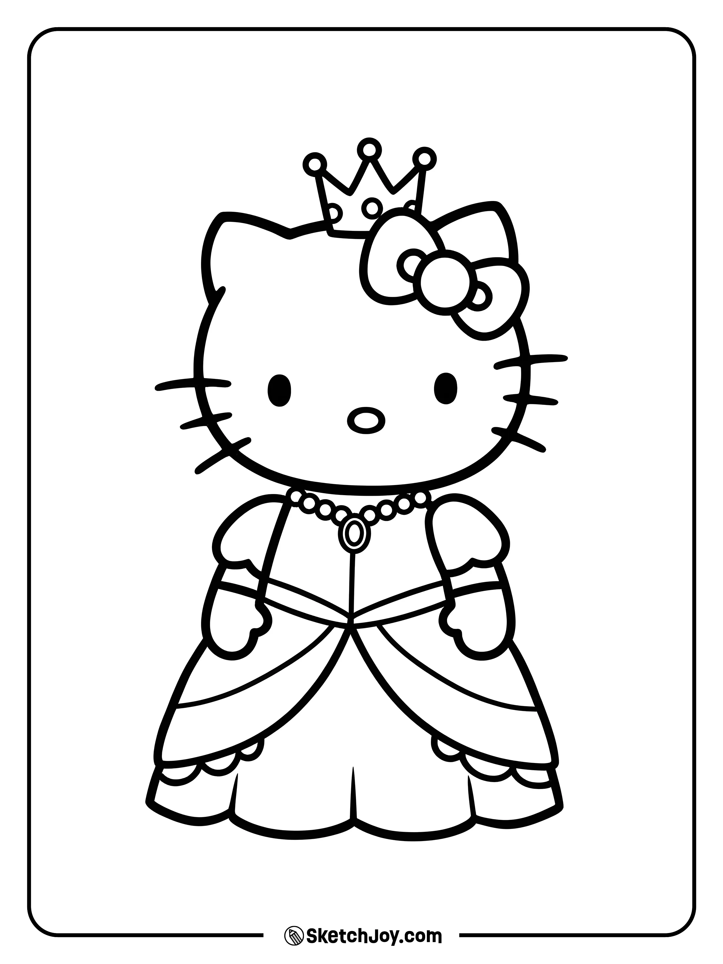 Hello Kitty is dressed like a princess, ready for a magical day.