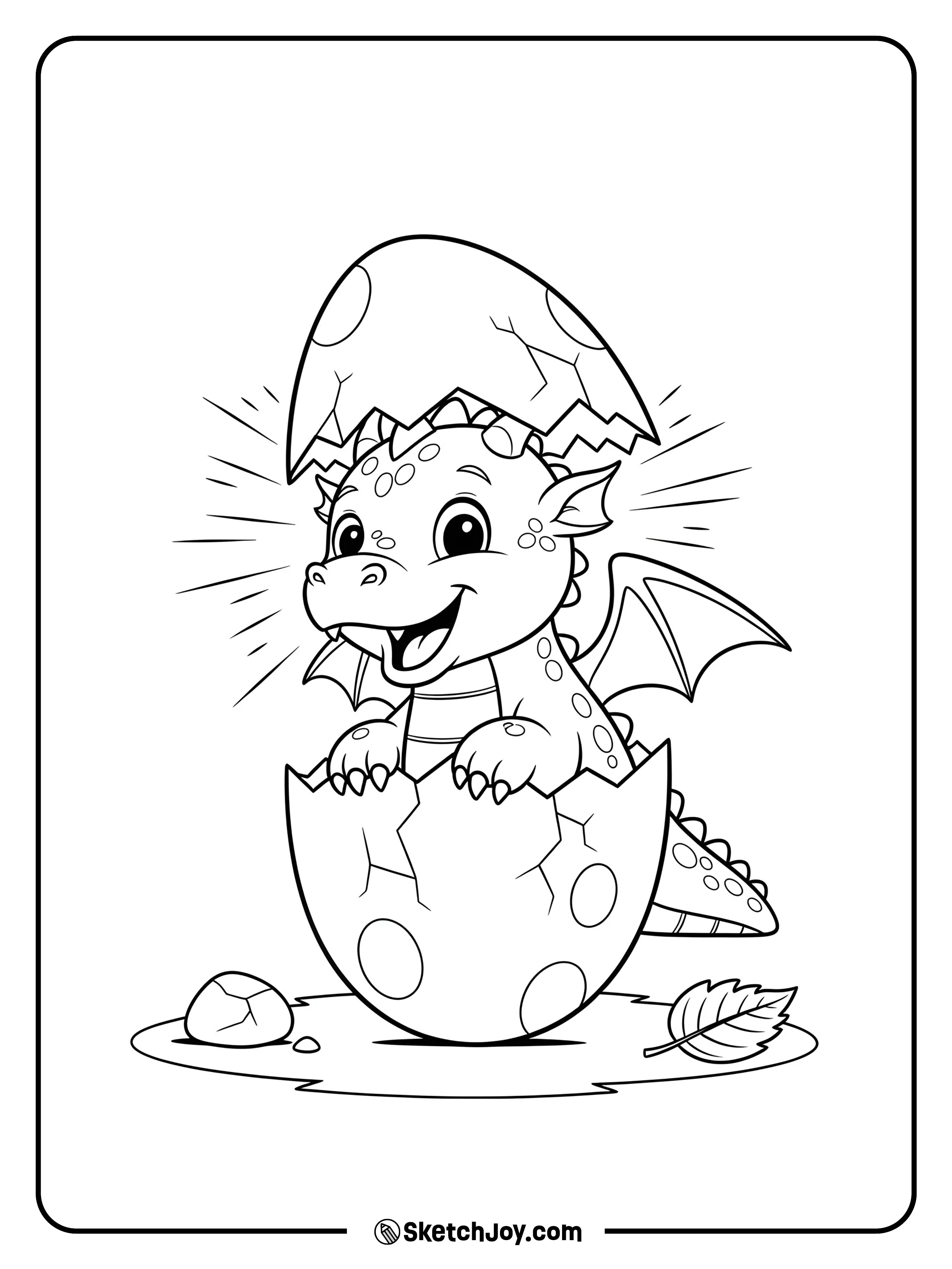 A newborn dragon pops out of its egg.