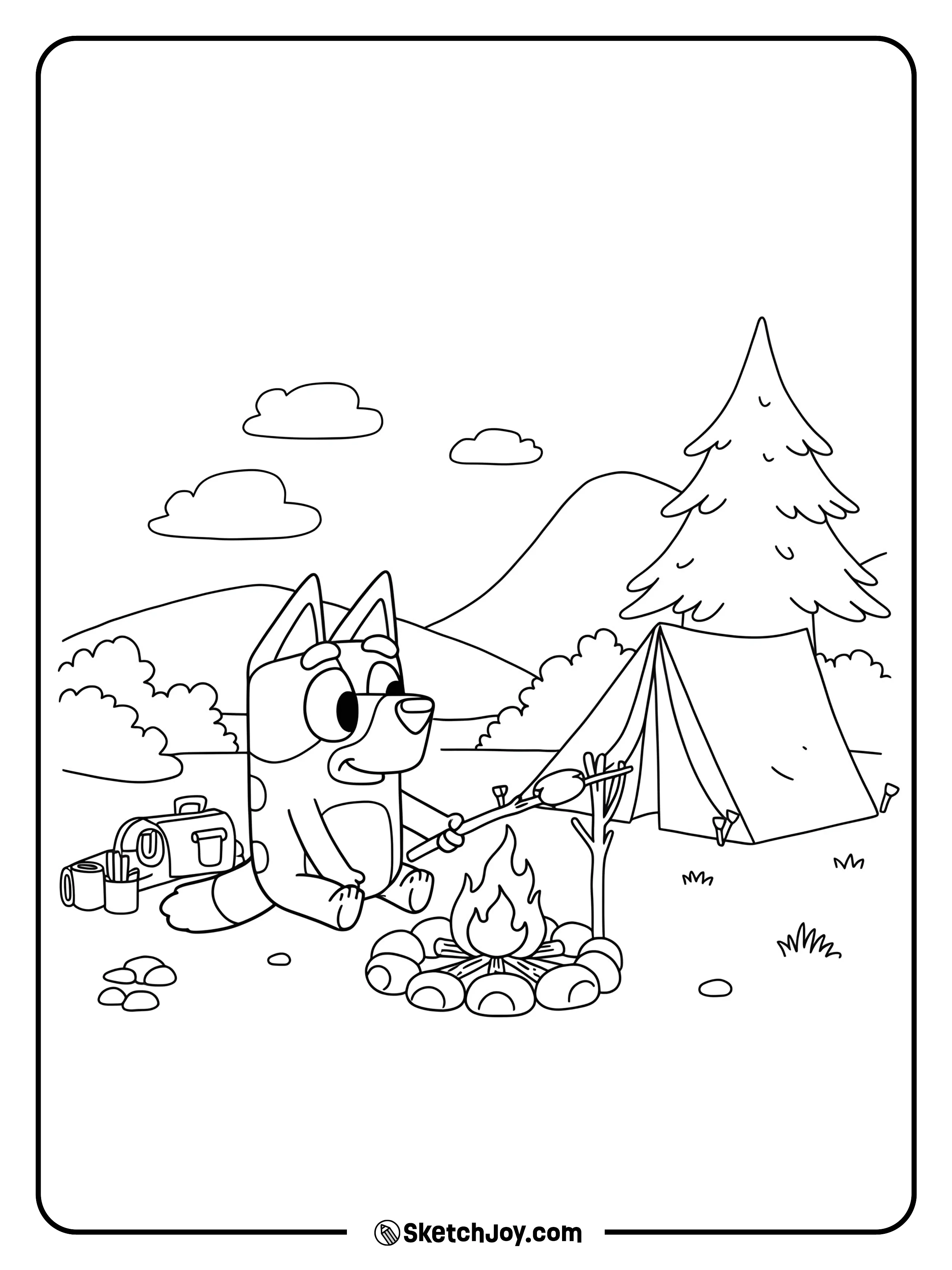 Bluey is enjoying an outdoor camping trip.