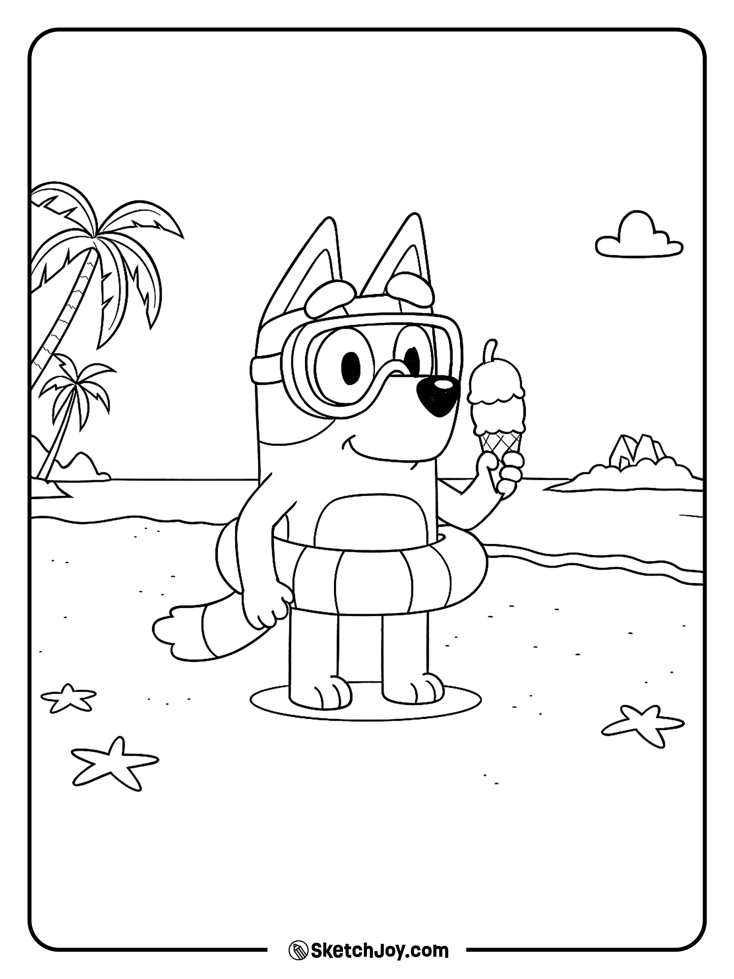Bluey is ready for some summer fun, holding a yummy ice cream.