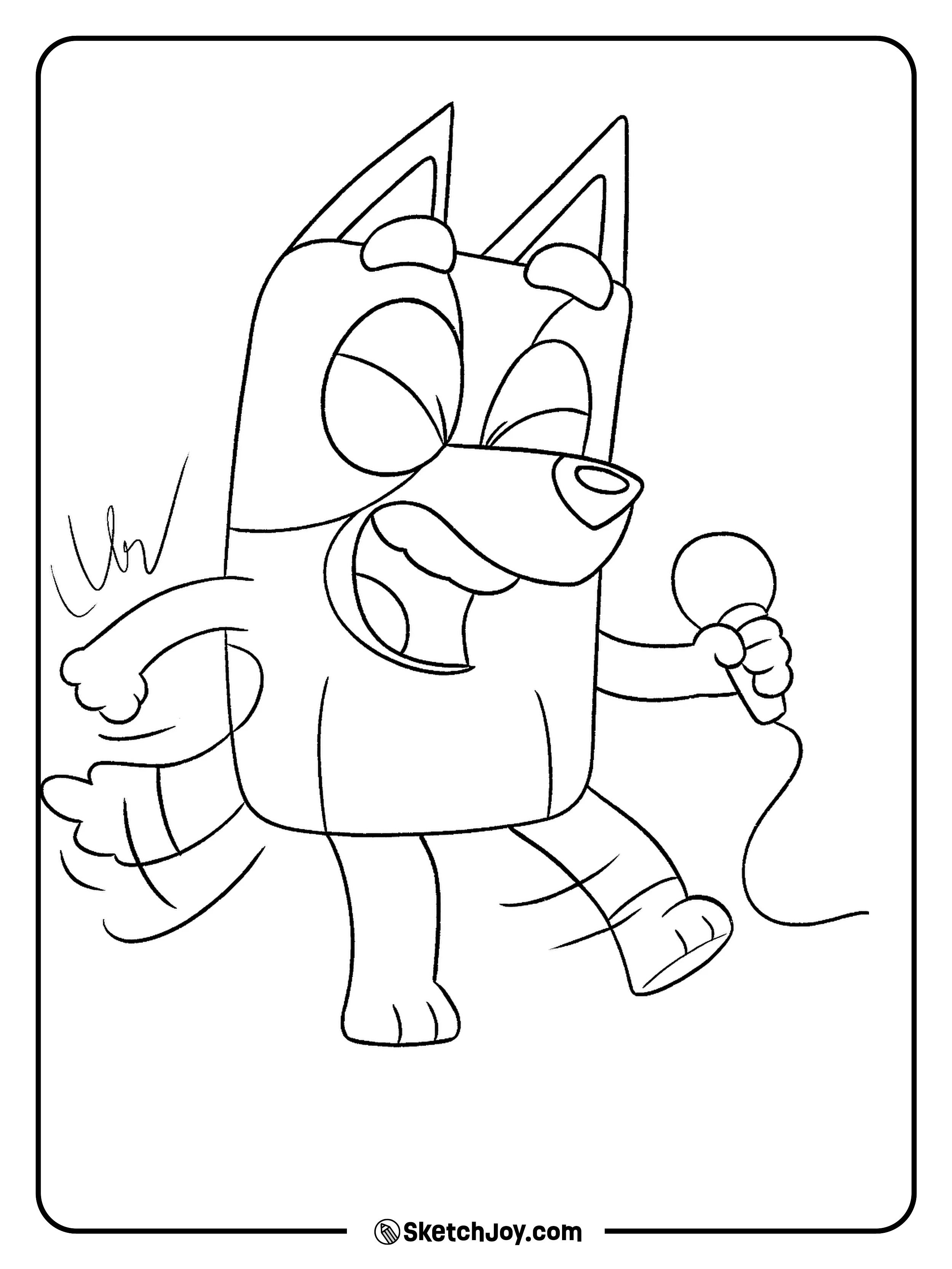 Bluey is performing with passion, holding a microphone.
