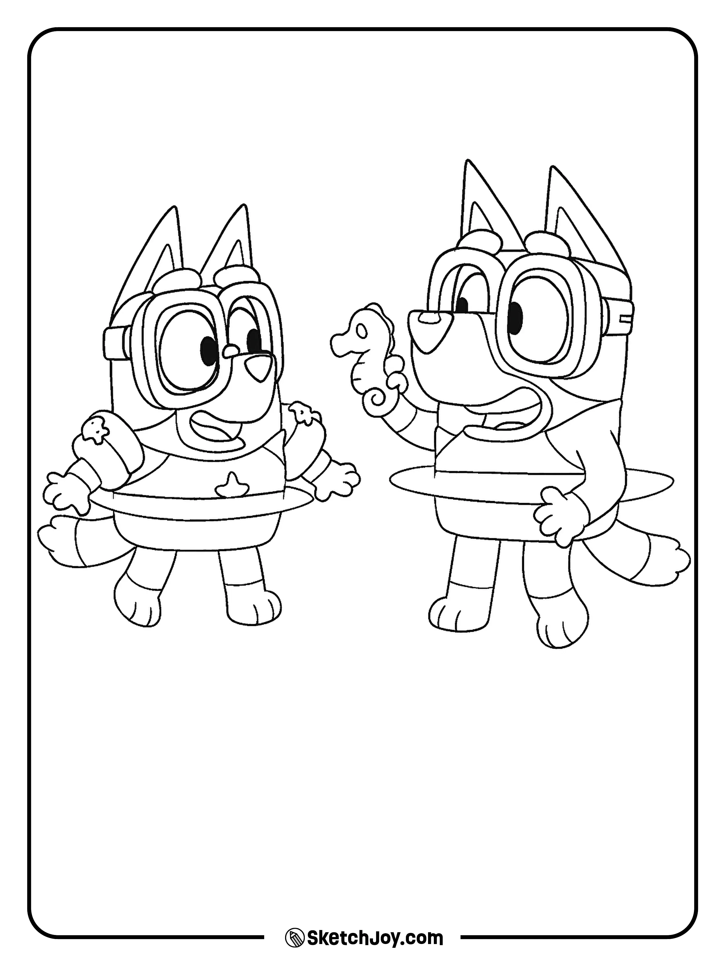 Bluey and Bingo are all geared up in their swim outfits