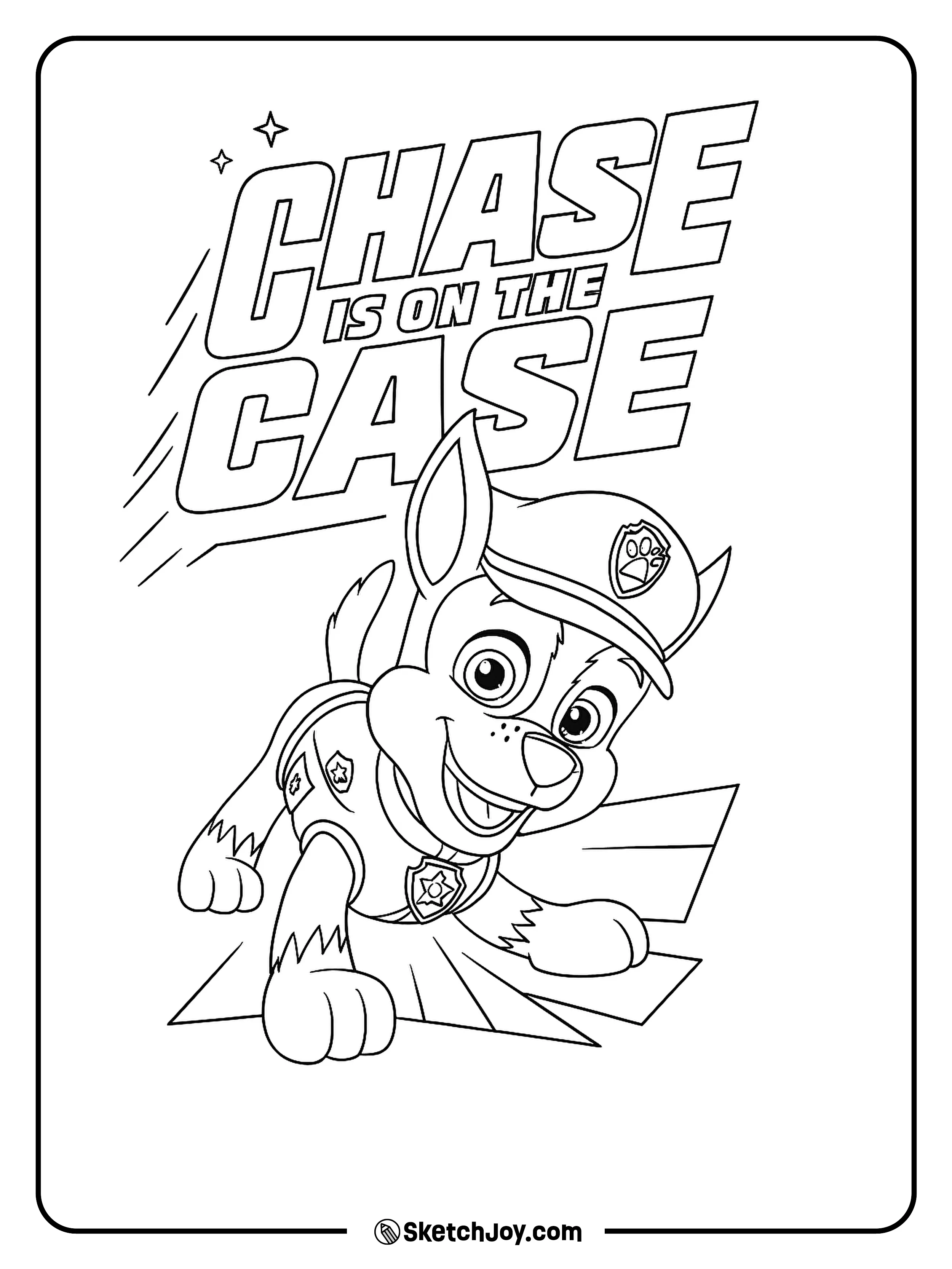 Chase is running into action, wearing his police uniform.