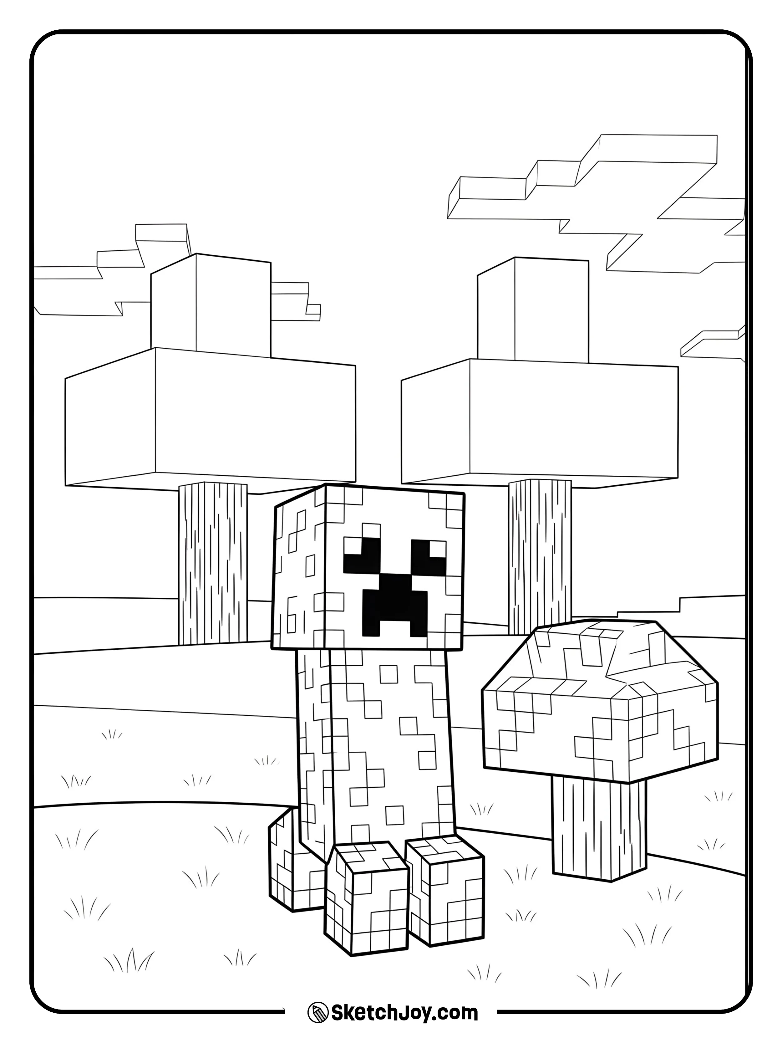 A Creeper standing still in a quiet forest clearing.