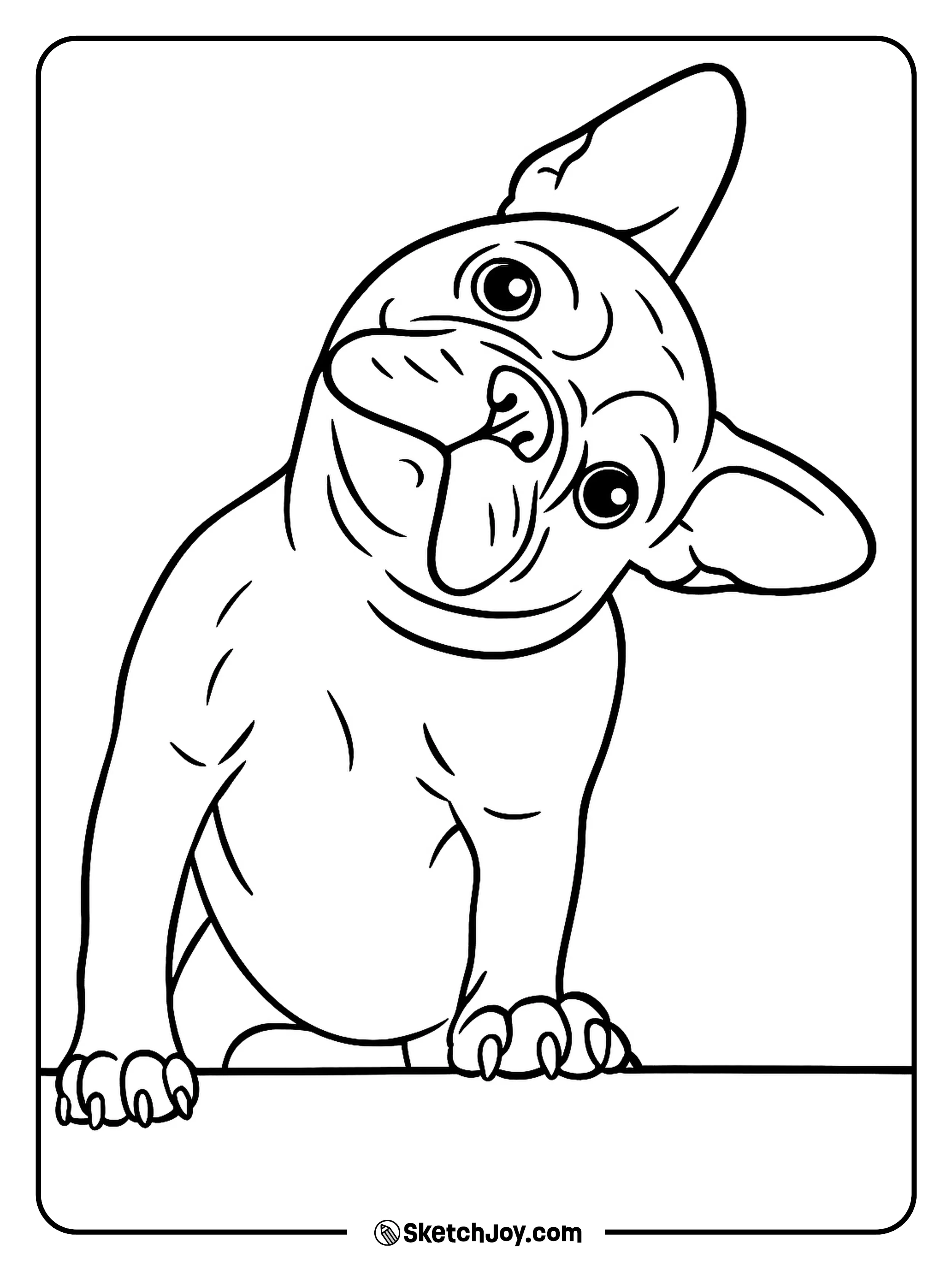 A playful French Bulldog tilting its head in curiosity.
