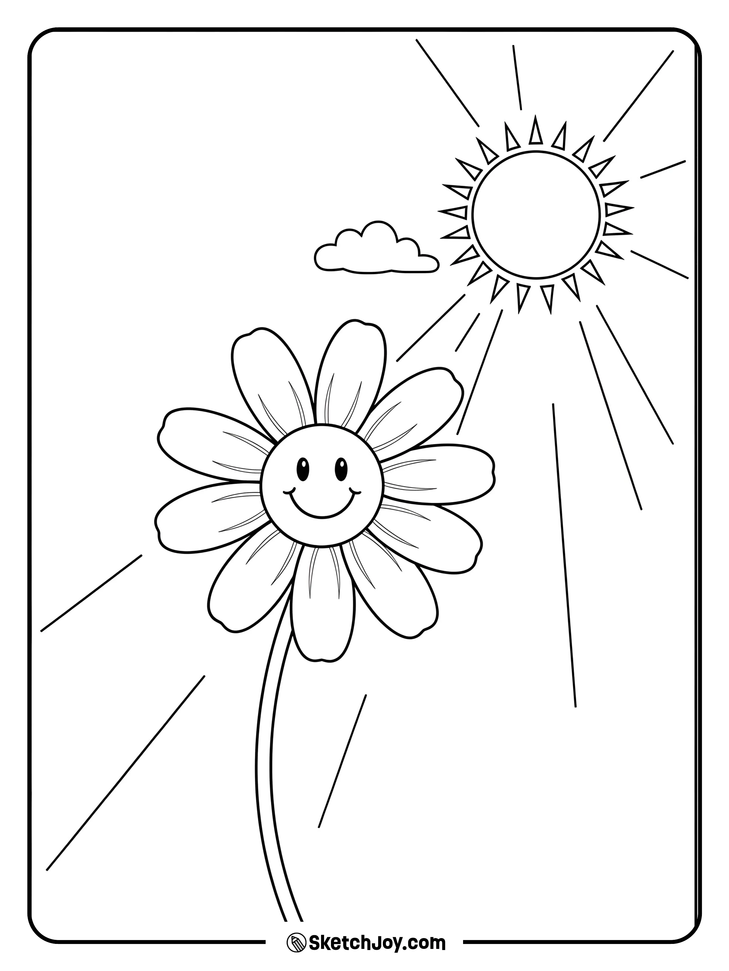 A single daisy with a sunny, happy face in cartoon style.