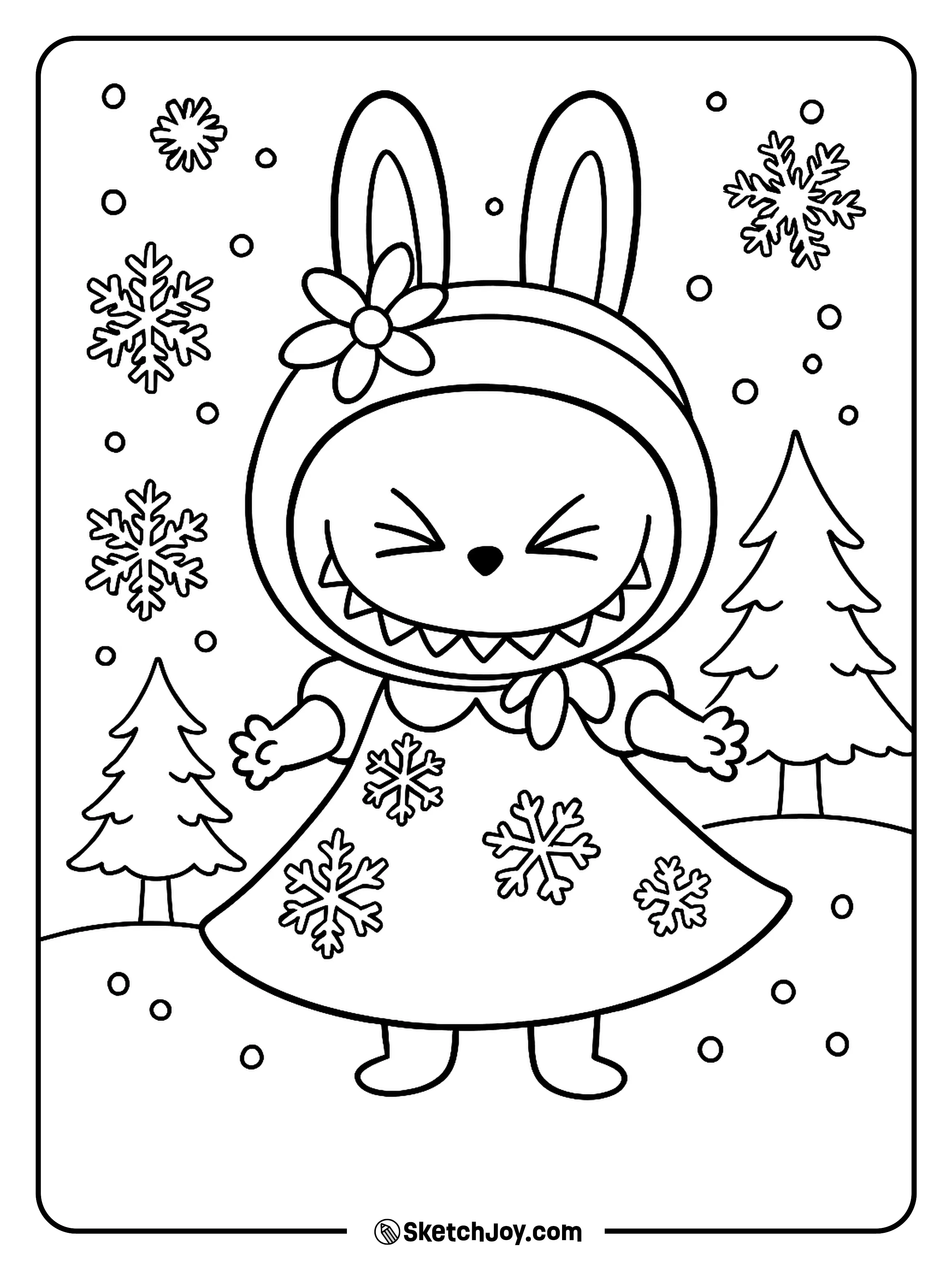 Labubu is dressed in a magical Frozen outfit.