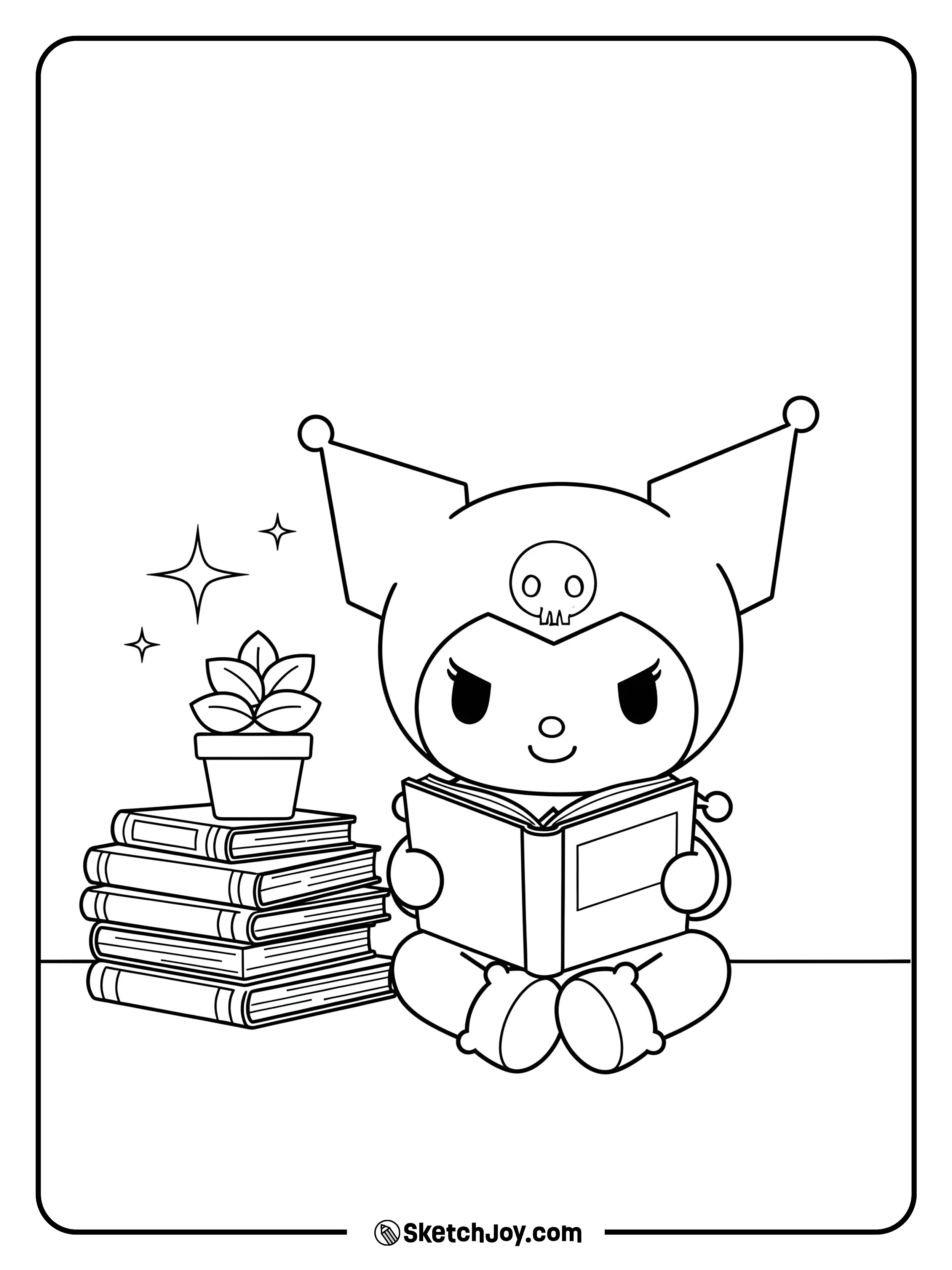 Kuromi is reading her favorite story.