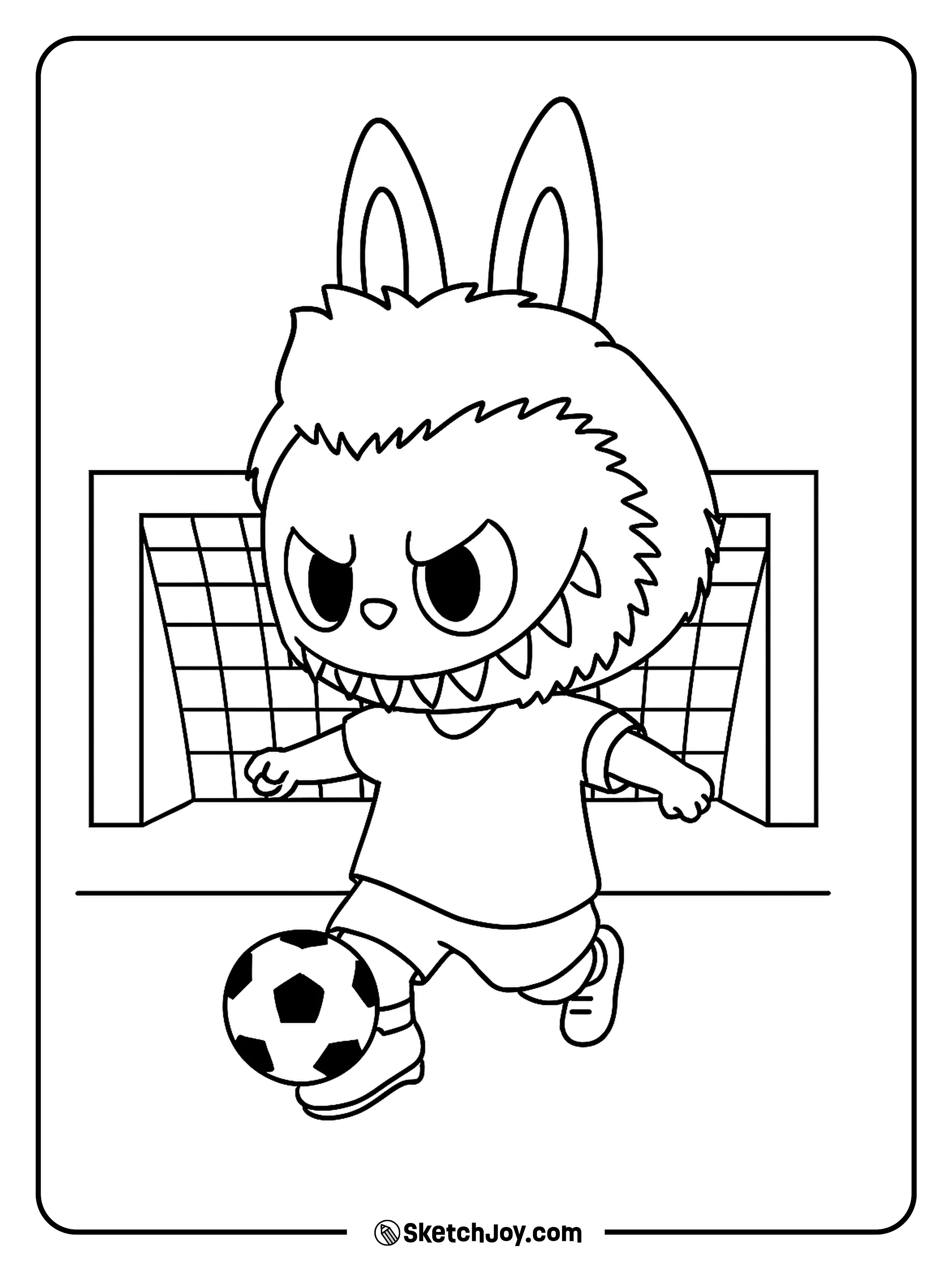 Labubu the Soccer Star, kicking a ball