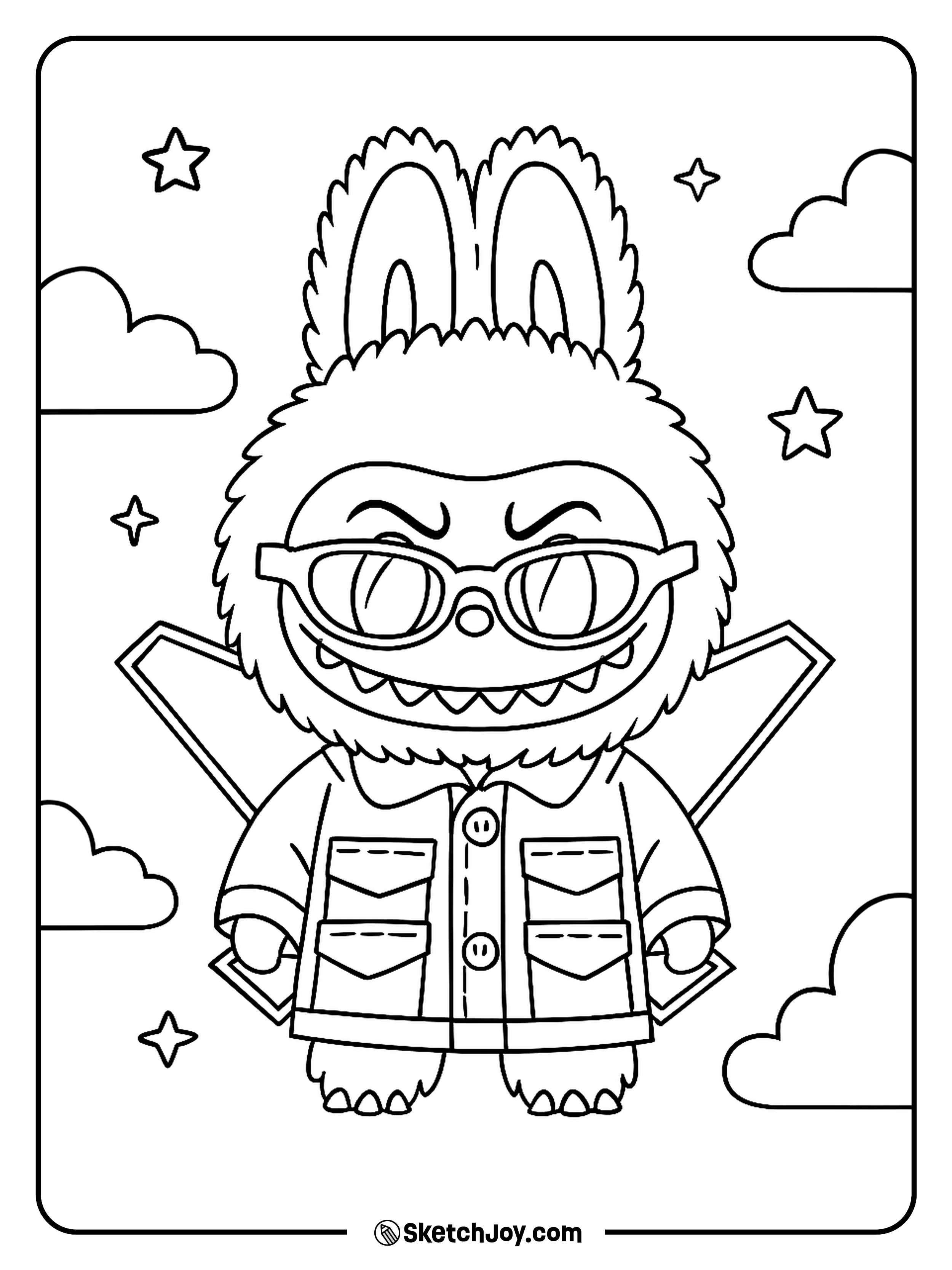 Labubu takes to the skies with his iconic bat wings.