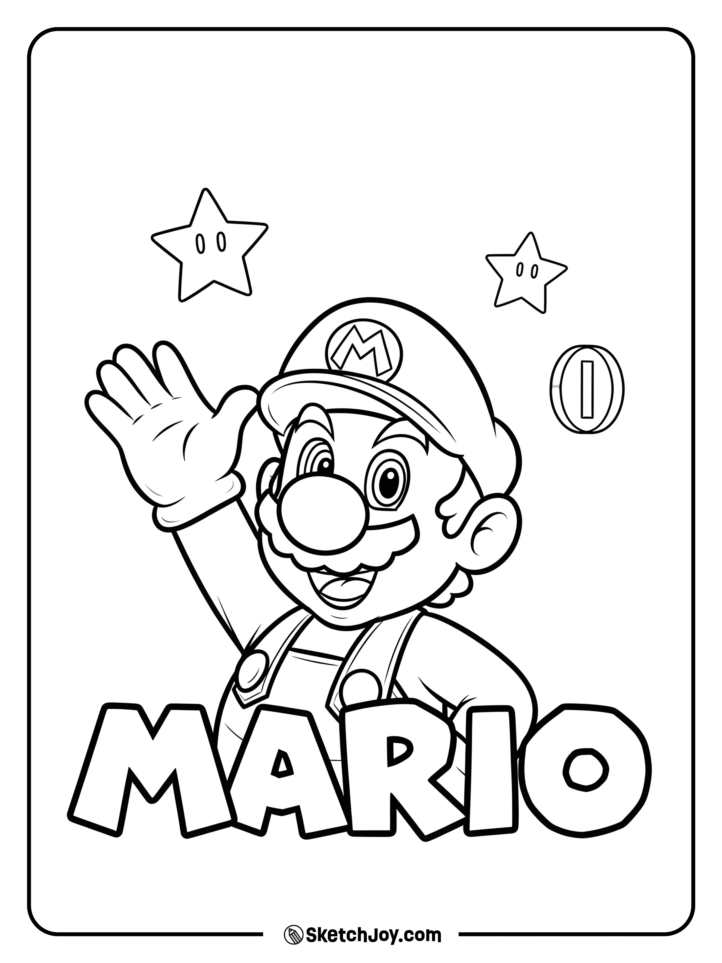 A cheerful Mario waves hello.