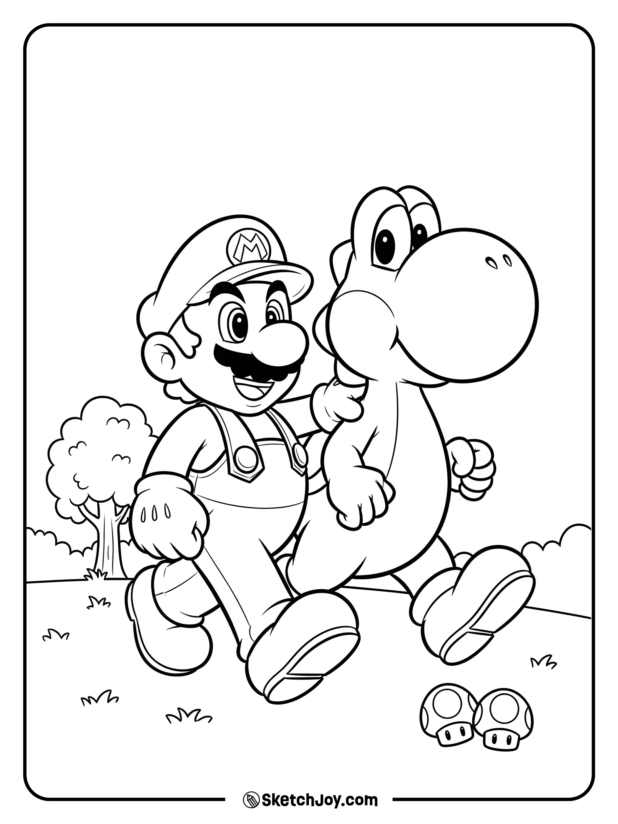 Mario and Yoshi are taking a stroll.