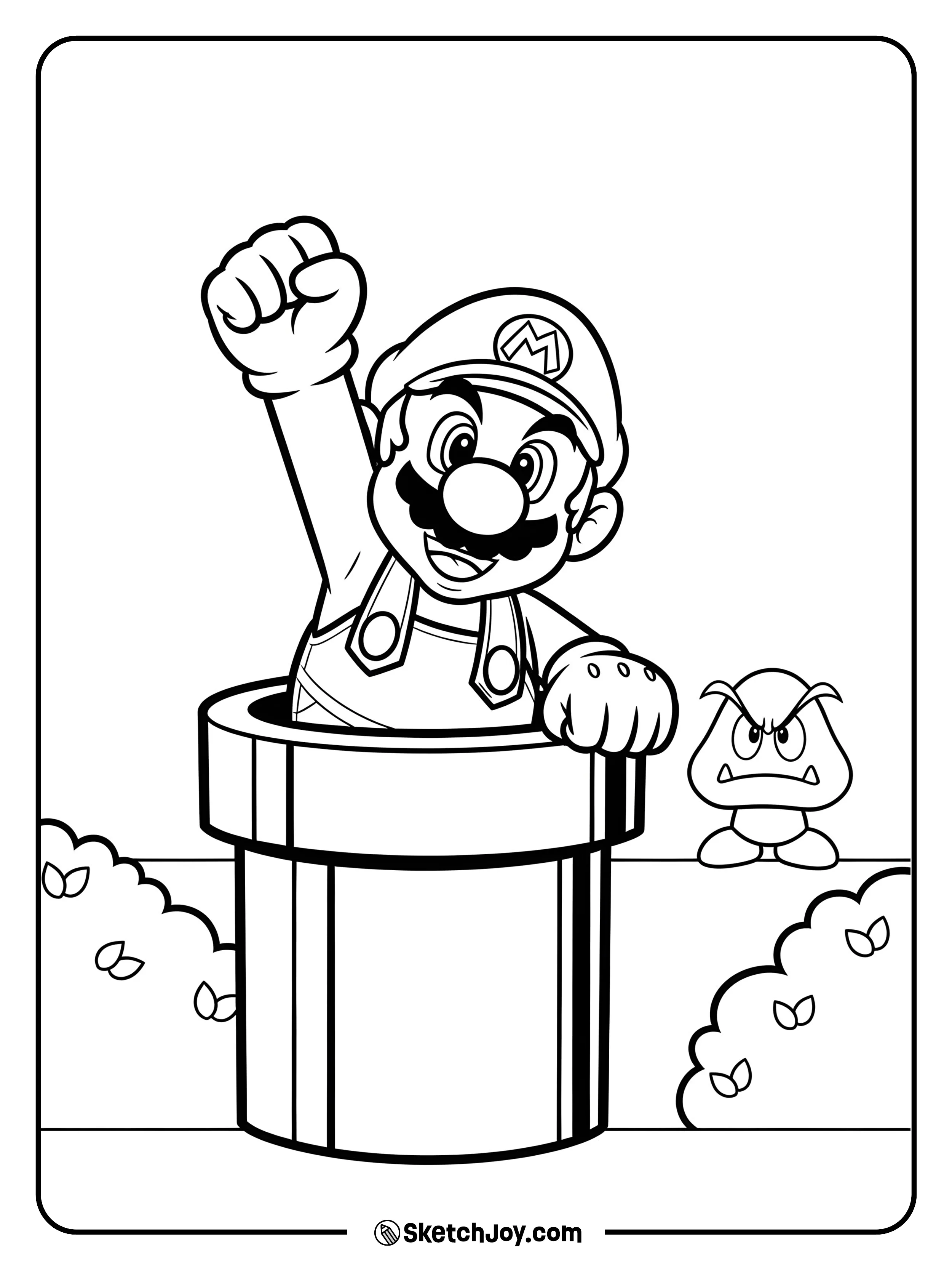 Mario popping out of a warp pipe.