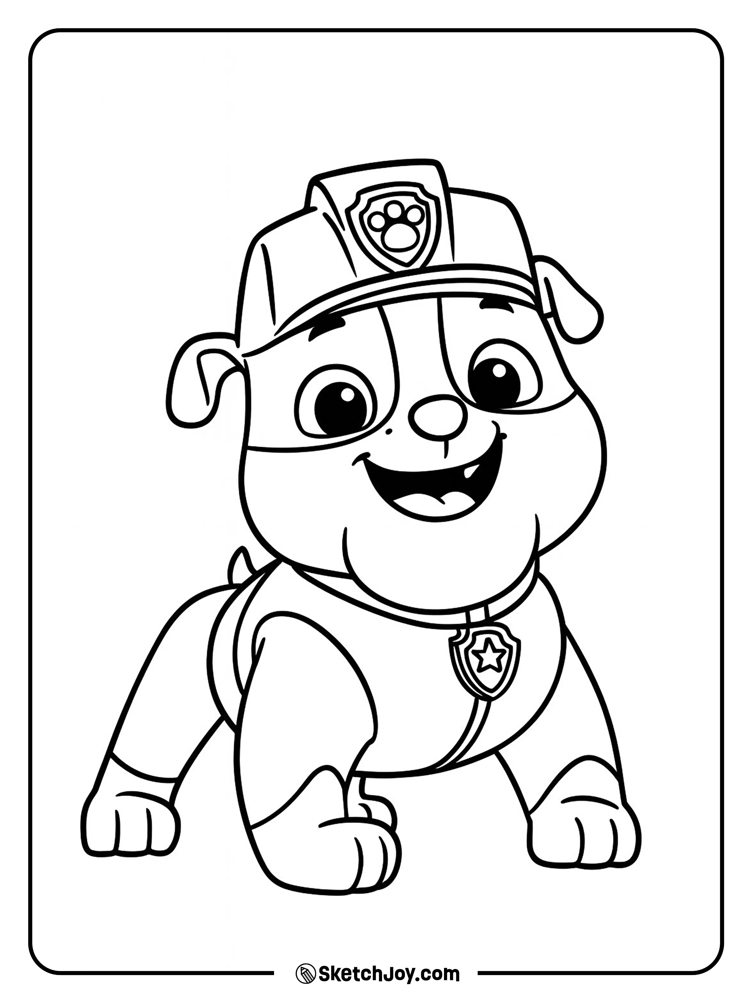 Rubble is full of energy and ready for action with a big smile on his face.