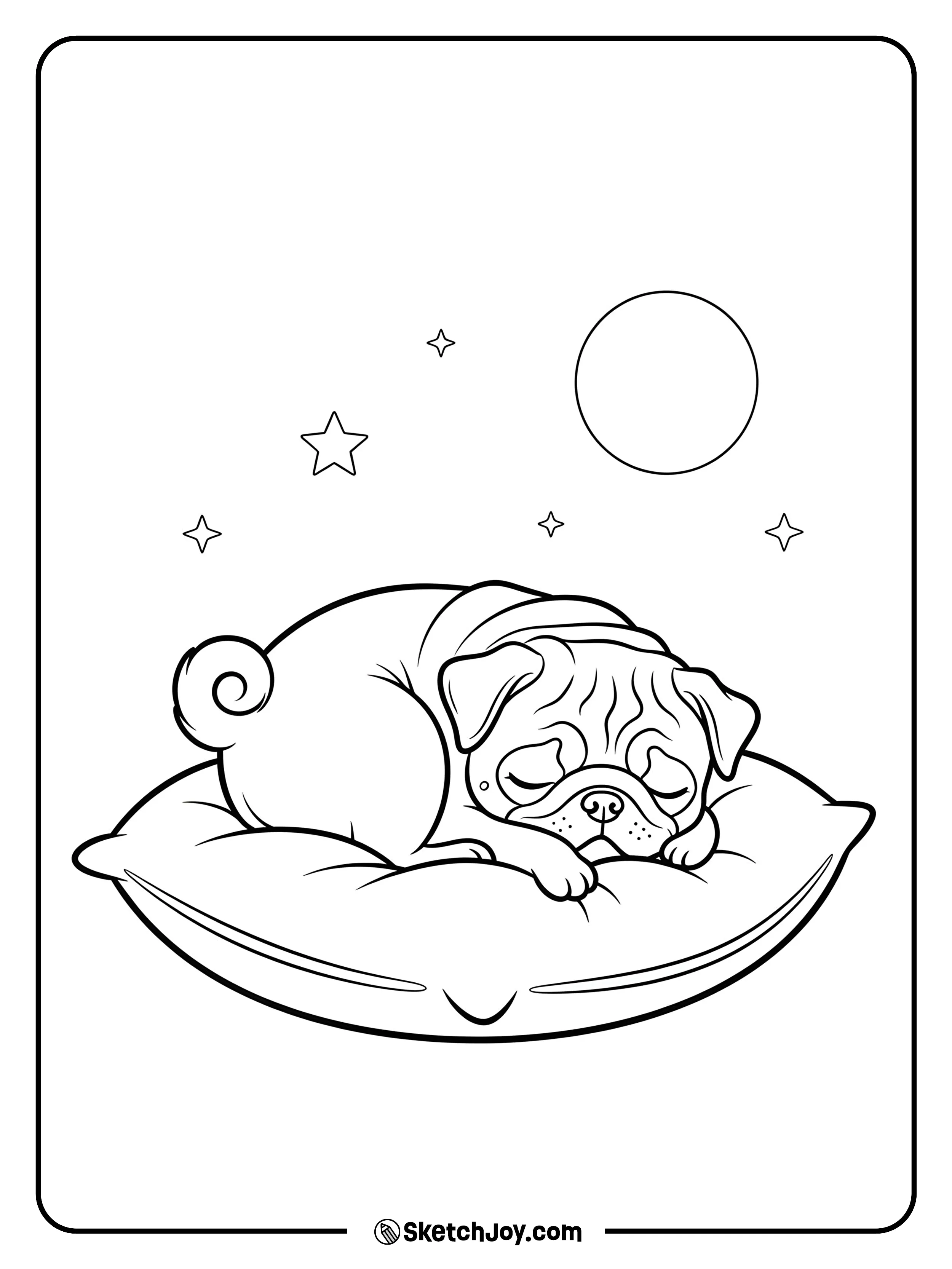 A cute sleepy dog curled up on a soft pillow.