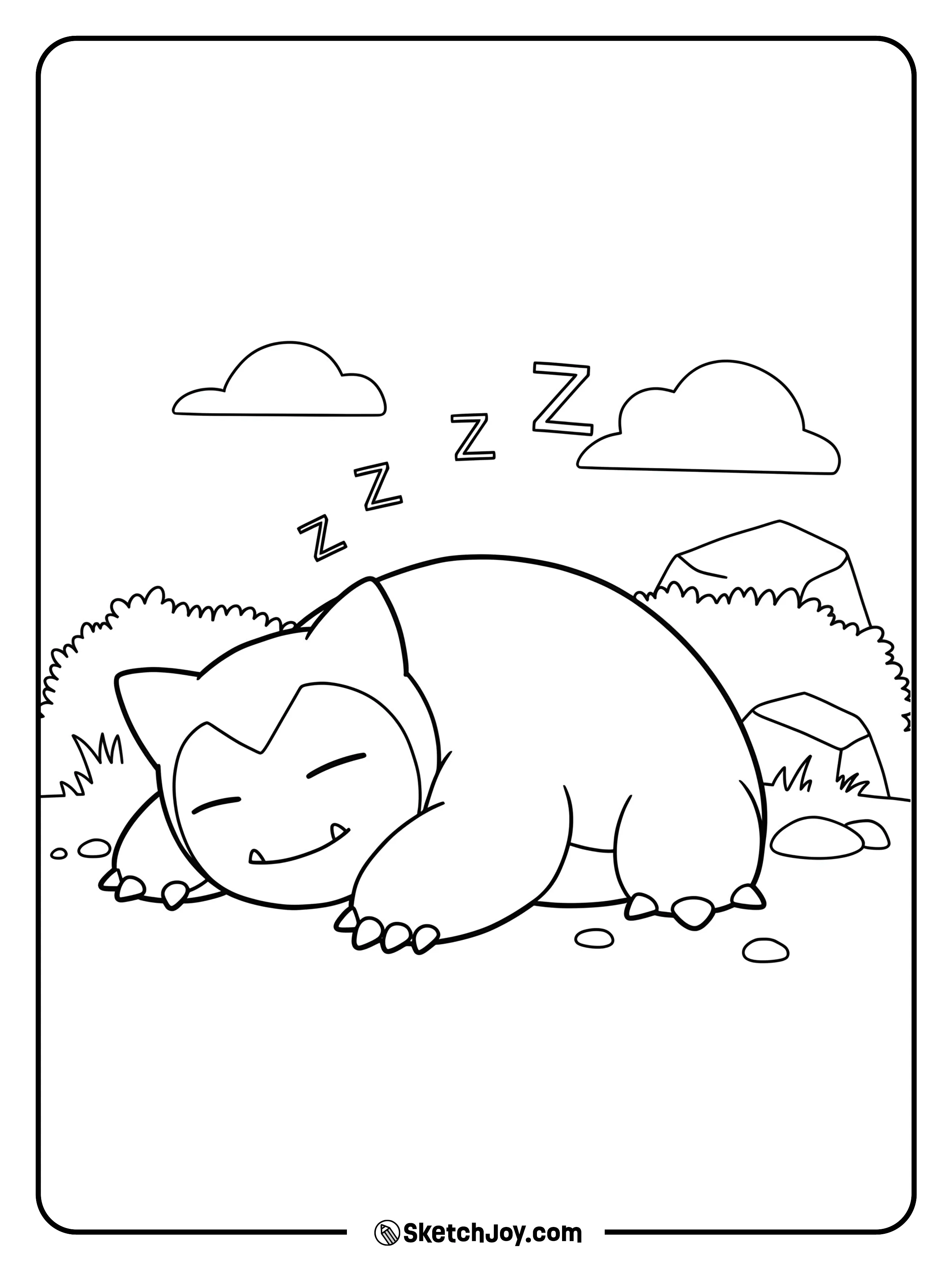 A big Snorlax naps peacefully in a calm open area.