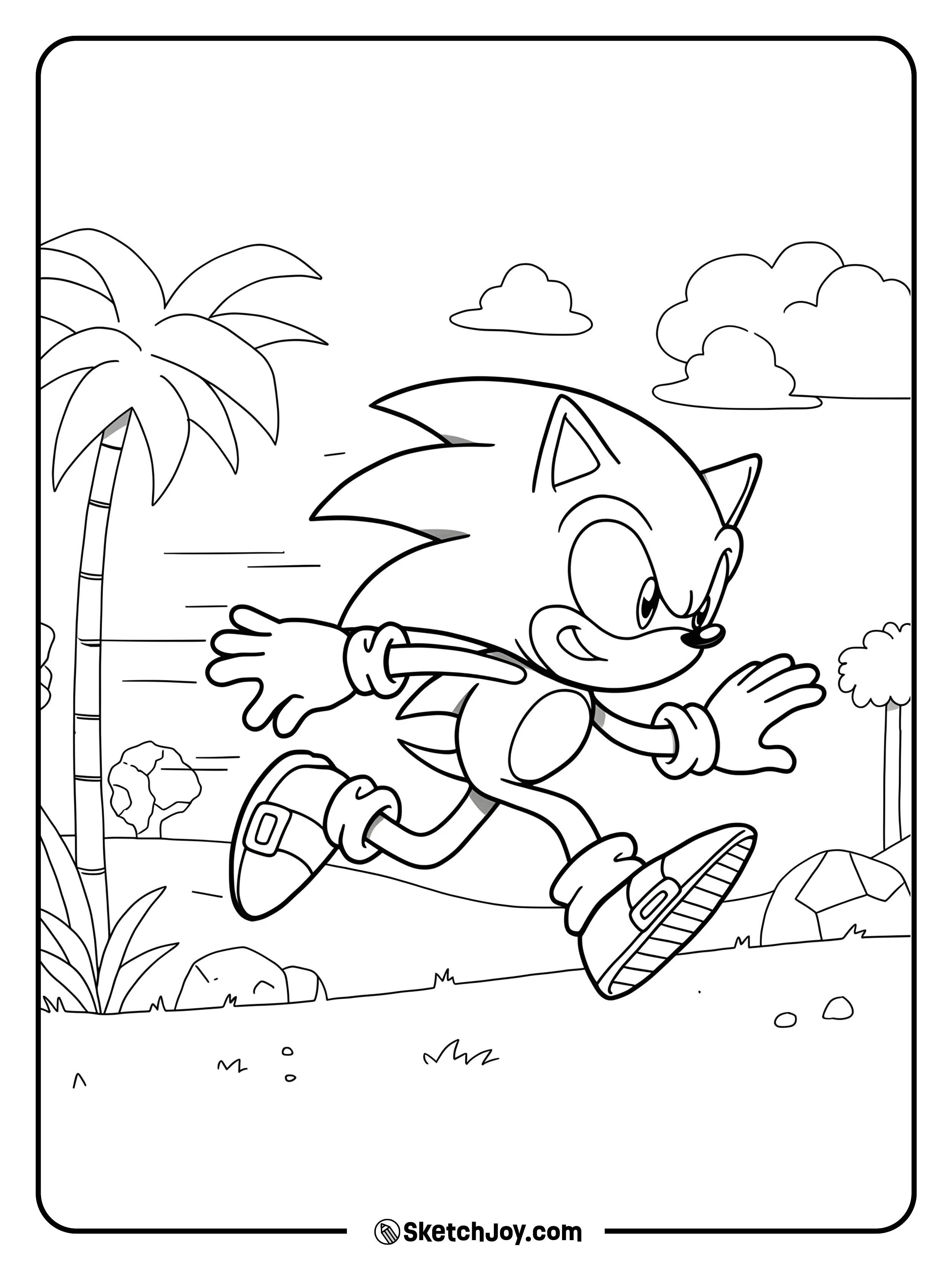 Sonic is dashing across the ground with his trademark speed.