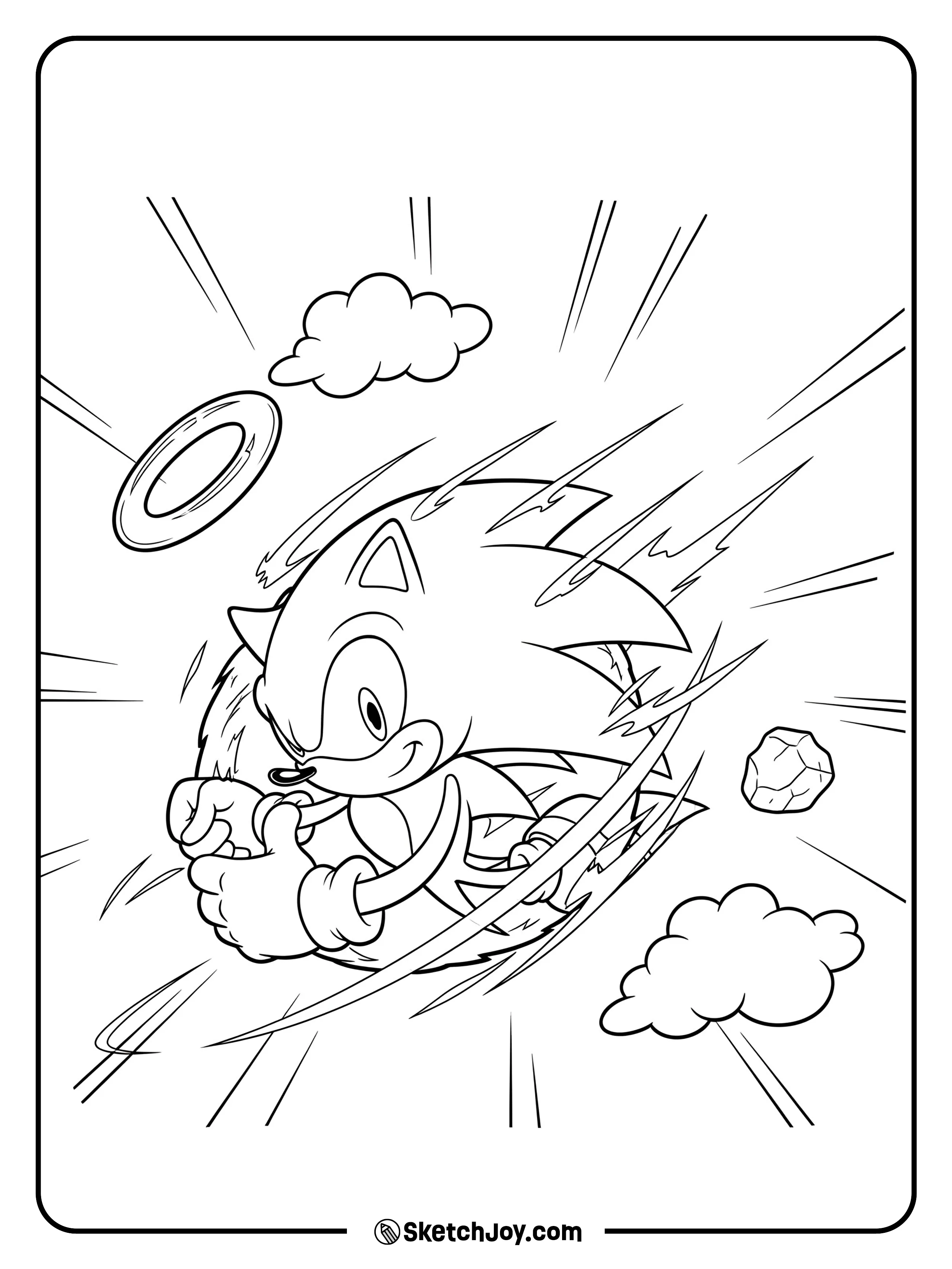Sonic is in mid-spin in his classic ball form, ready to dash.