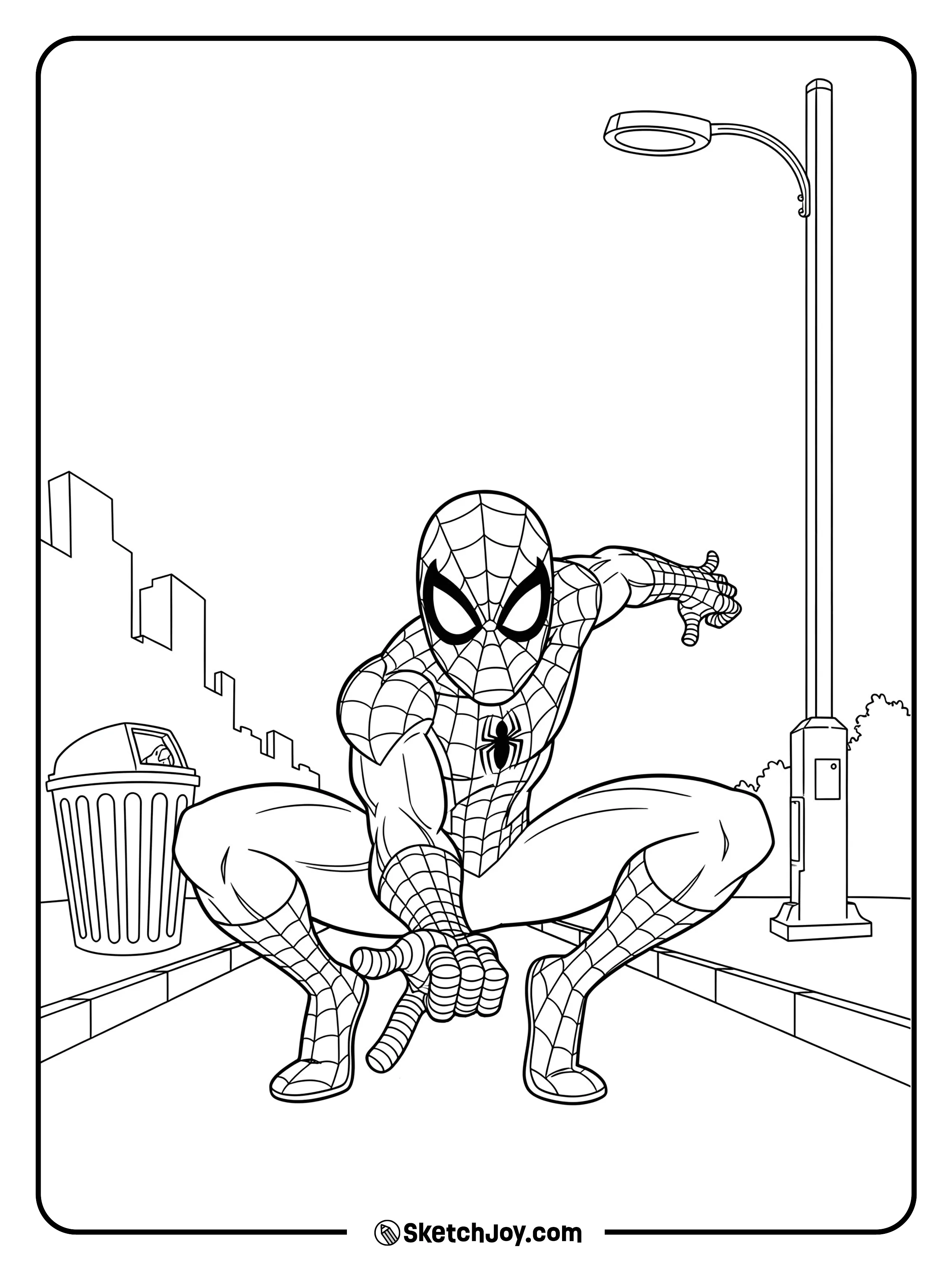 Spider-Man aiming and shooting webs forward.