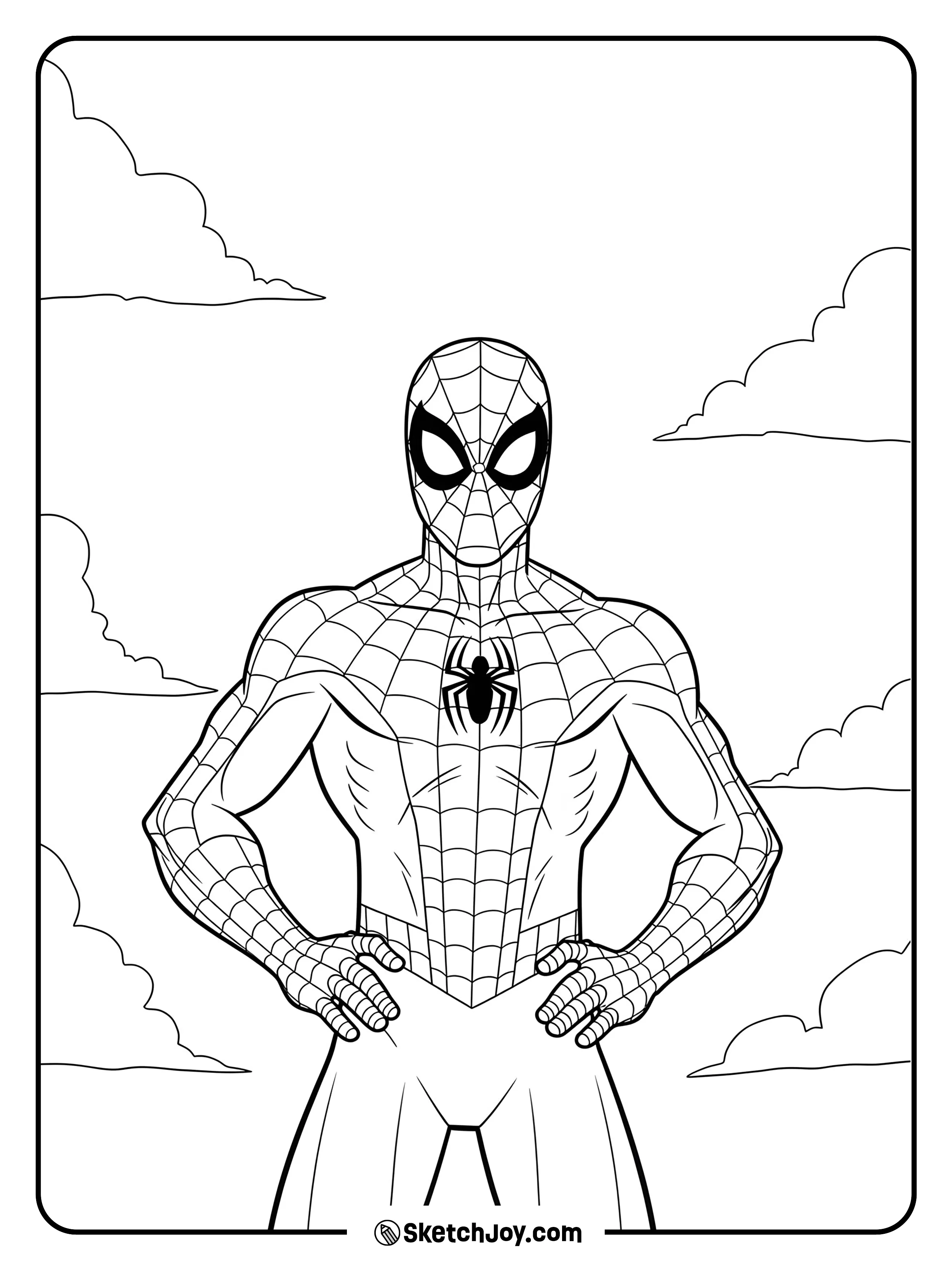 A classic superhero stance with Spider-Man standing tall and proud.
