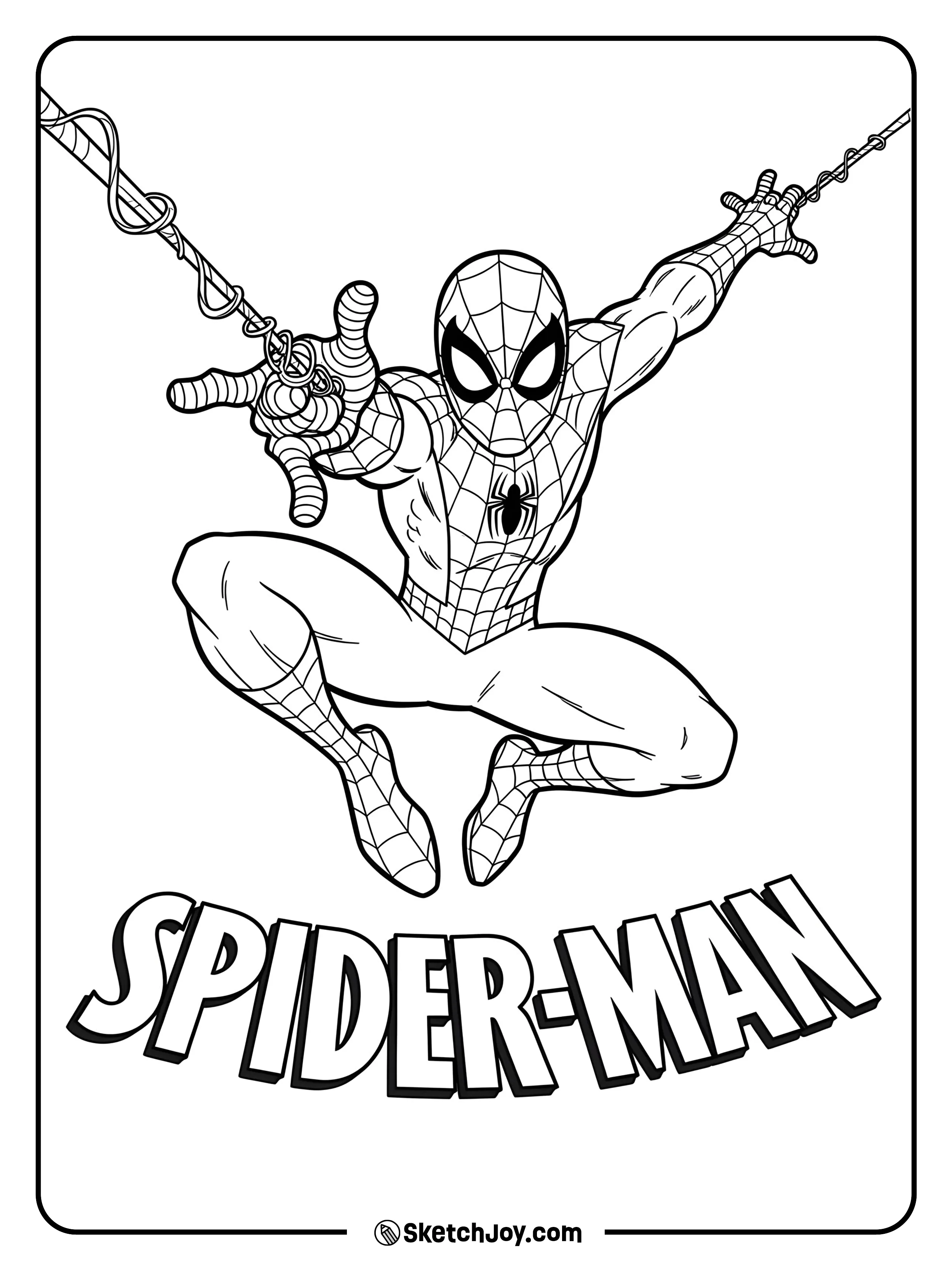 Spider-Man swinging forward with one arm.
