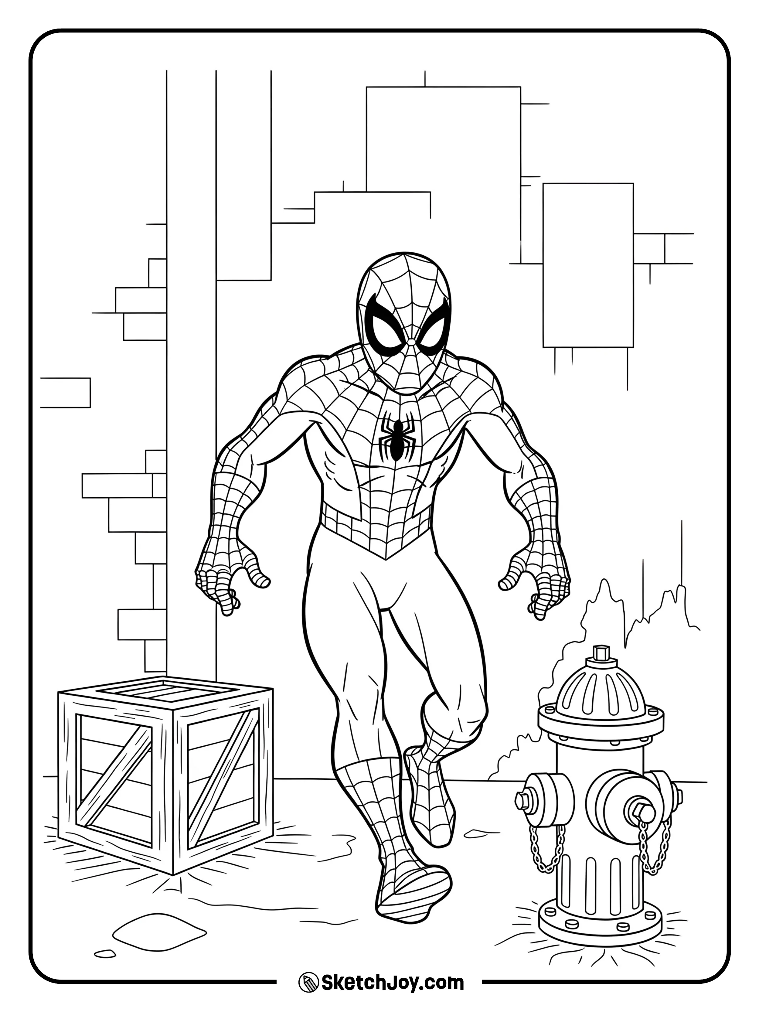 Spider-Man walking forward cautiously.