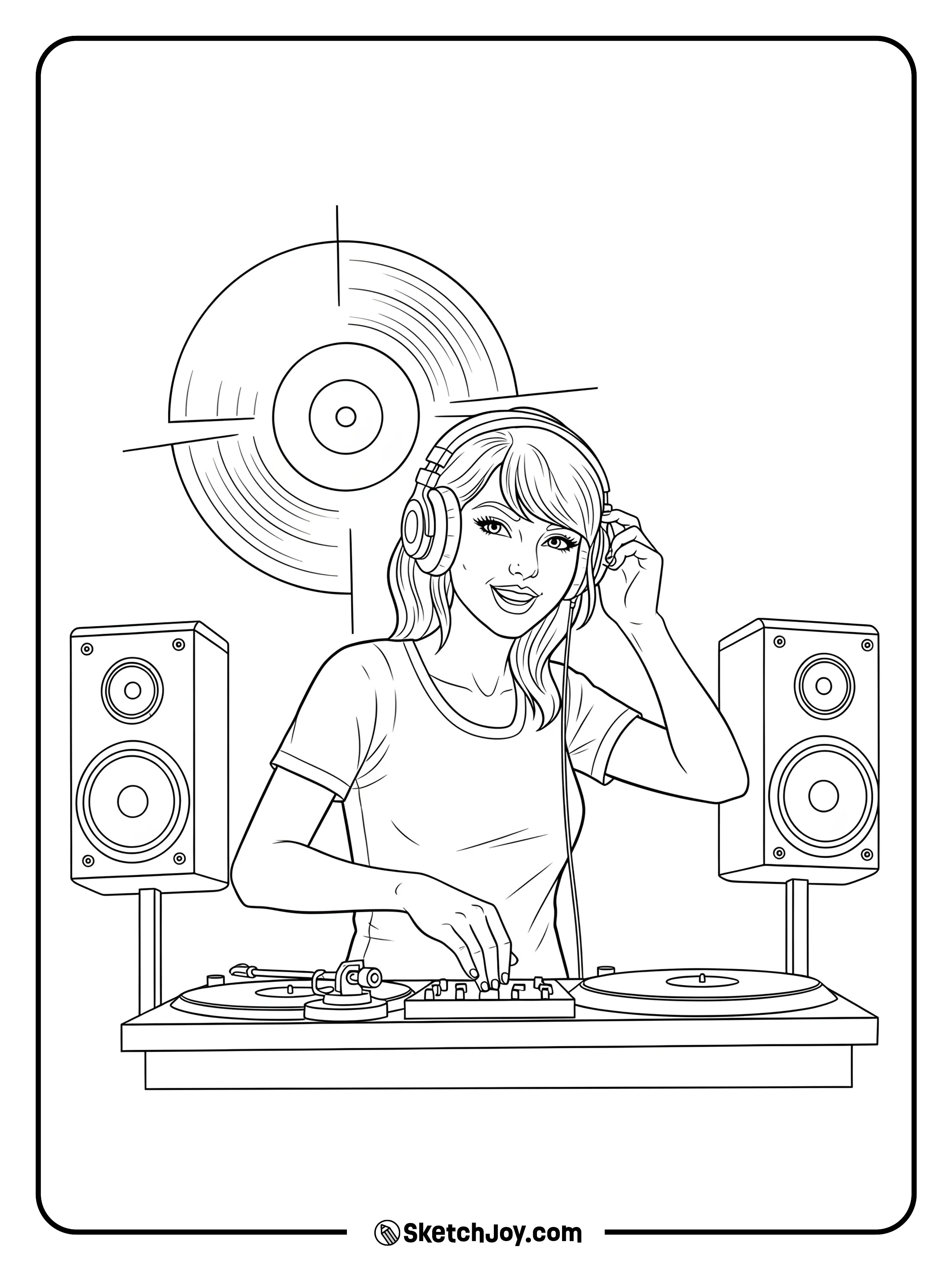 Taylor Swift trying her hand as a DJ in a fun scene.