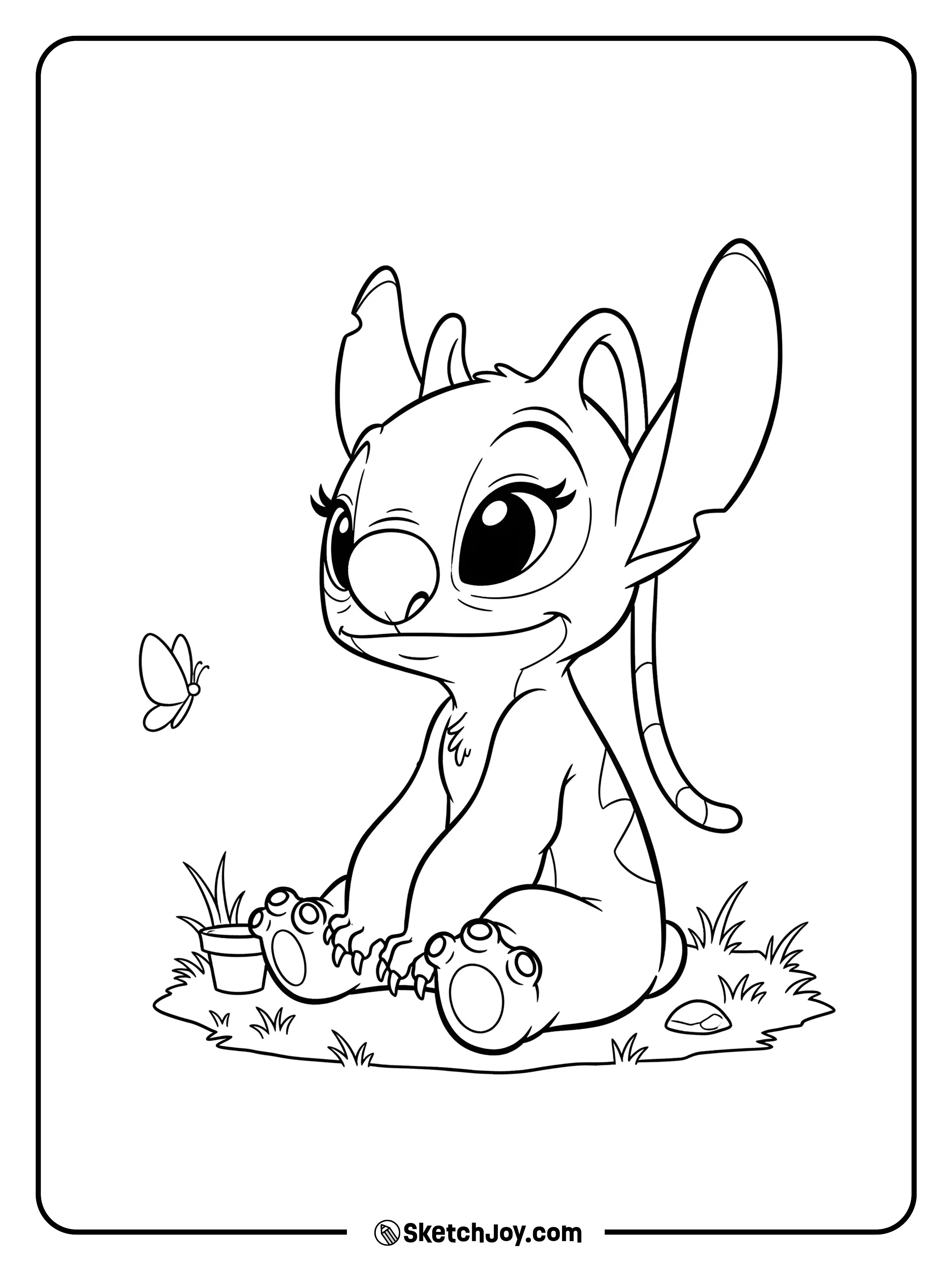 Angel sits calmly with a butterfly