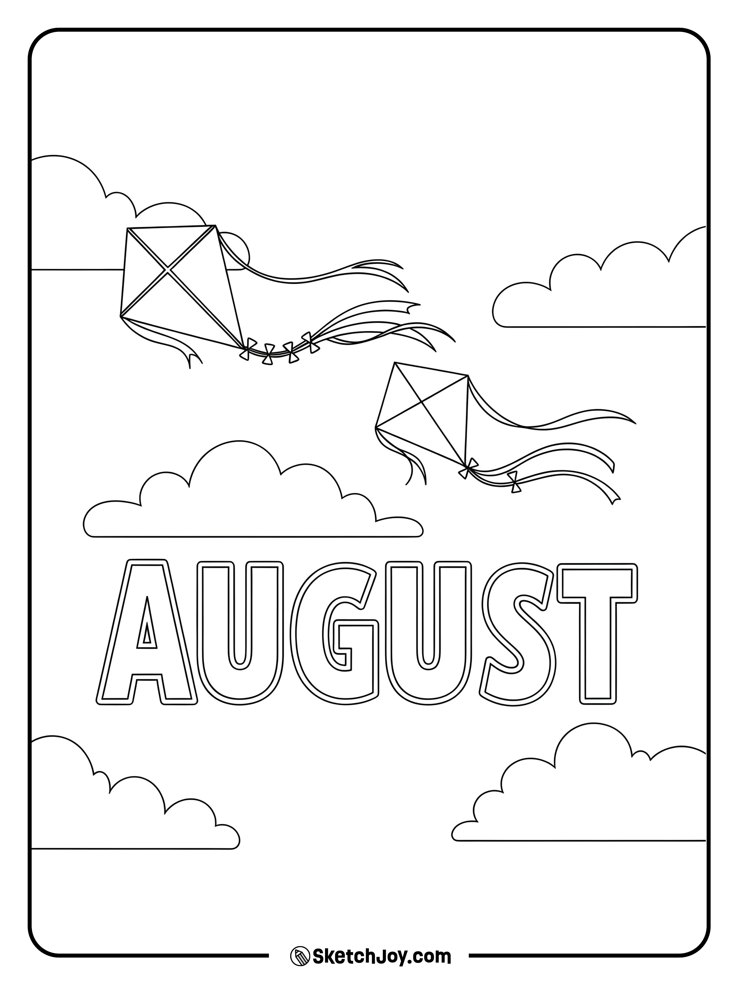 “August” with kites in the sky.