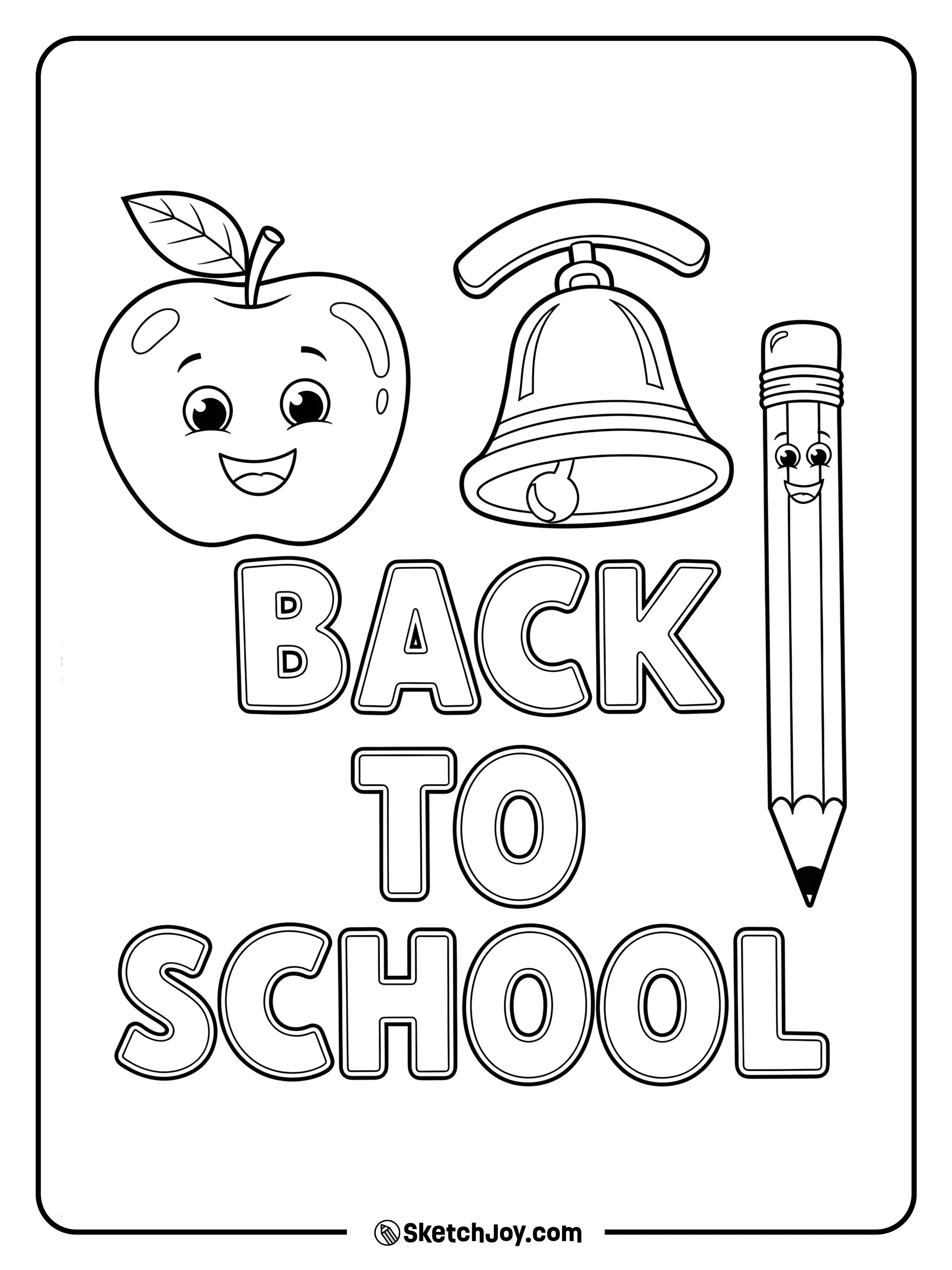 A BACK TO SCHOOL page with traditional school symbols like an apple and a school bell.