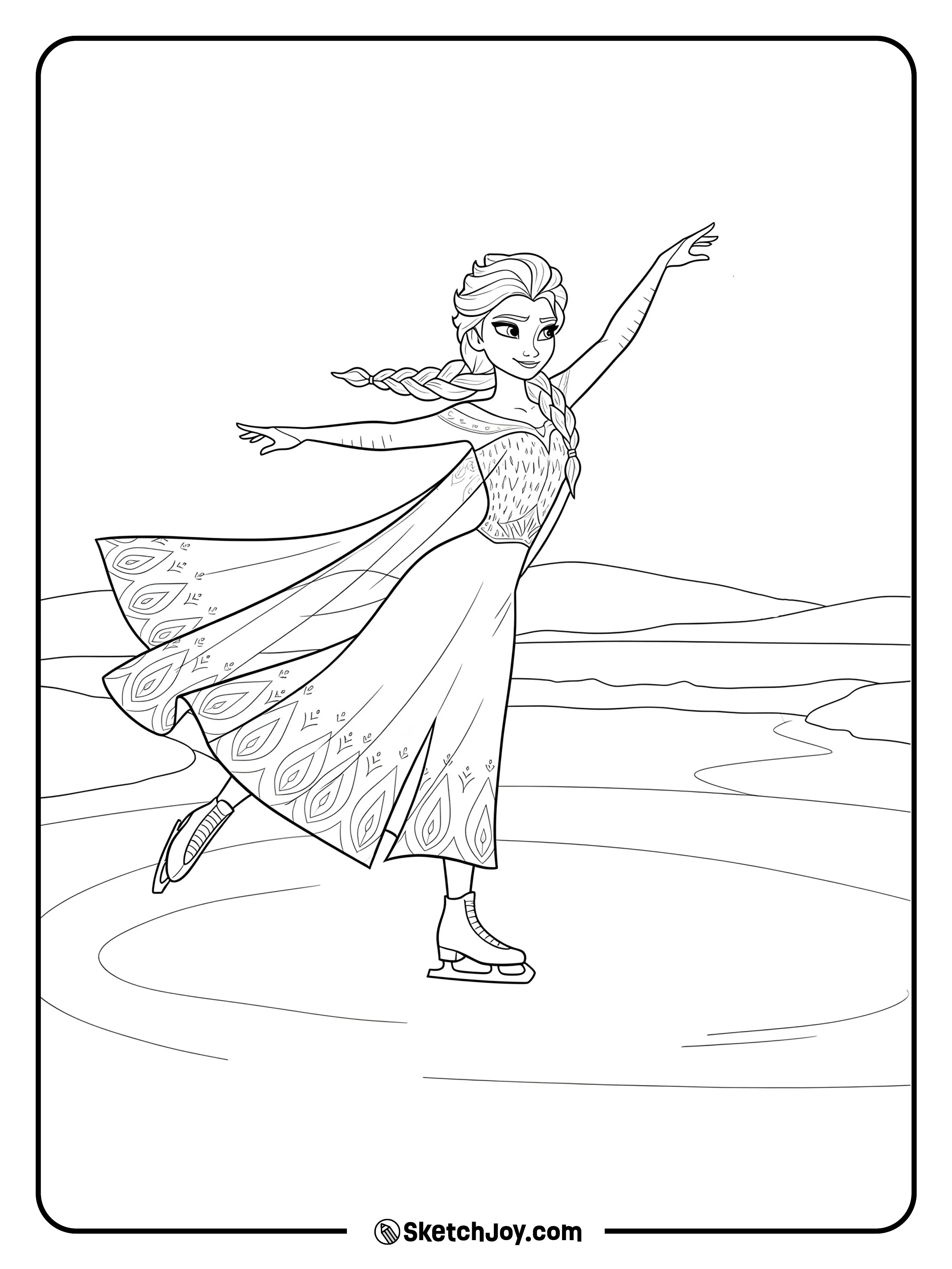 Elsa glides on ice with elegance.