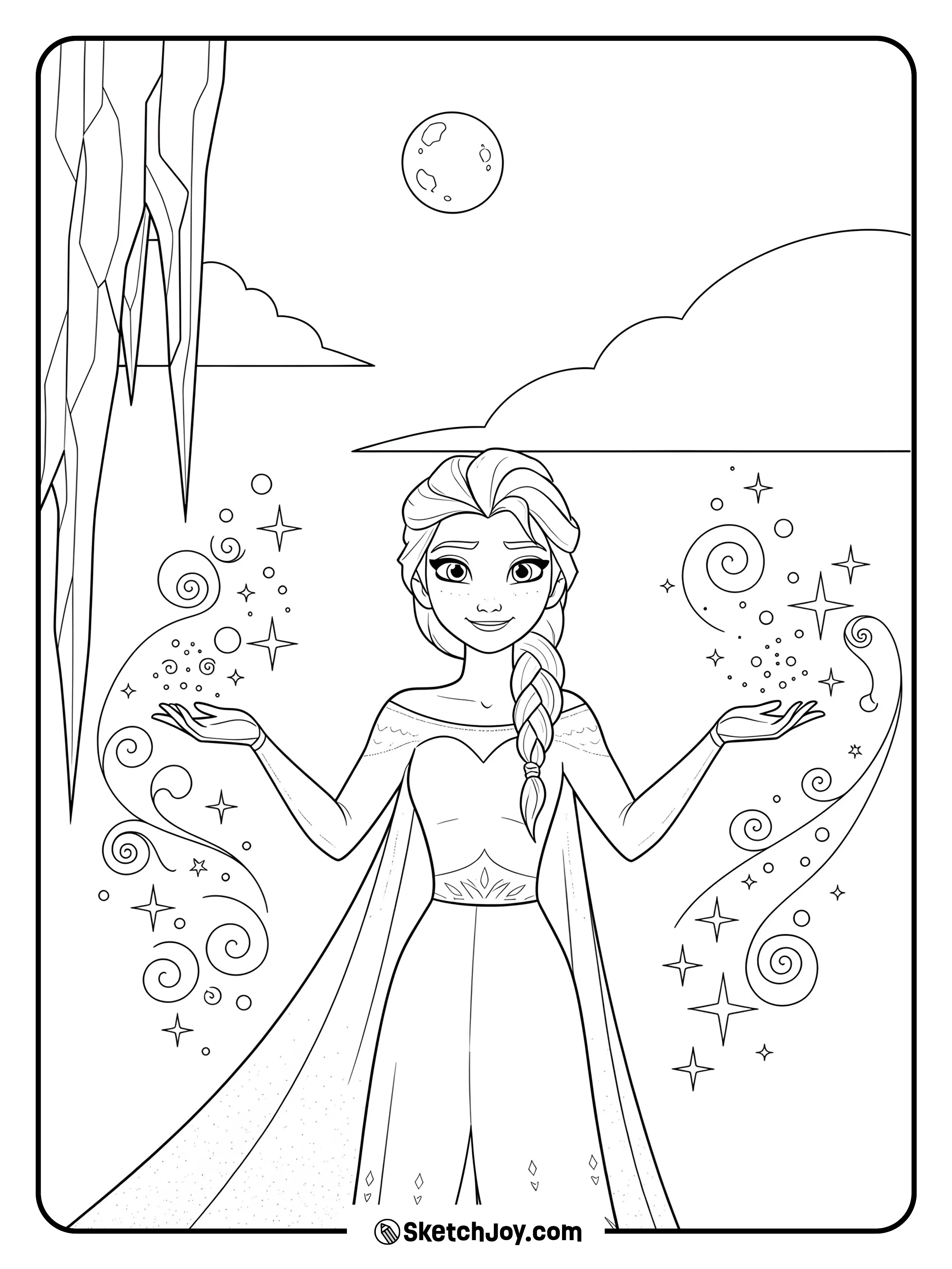Elsa surrounded by snow swirls