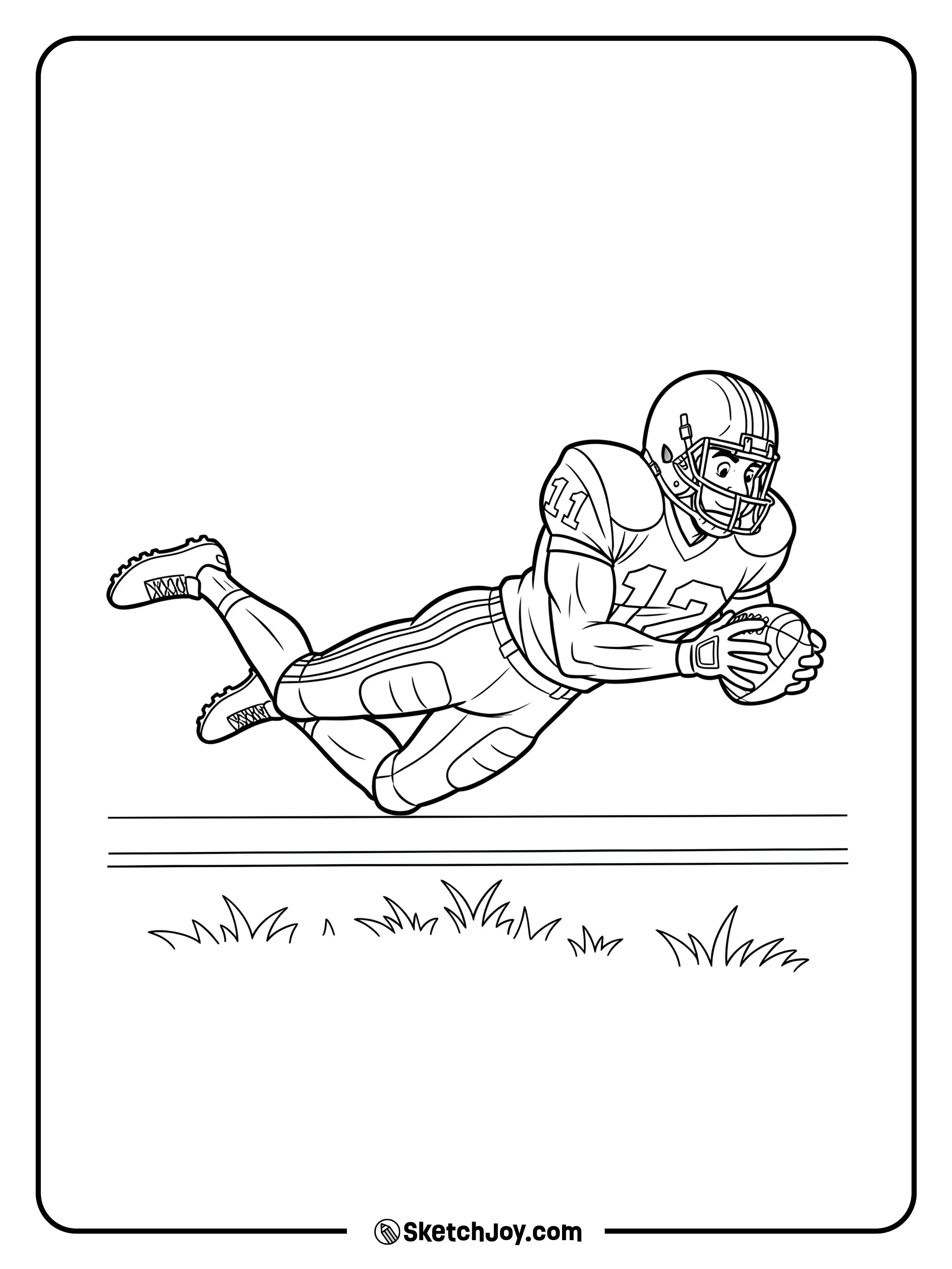A player diving across the goal line for a touchdown.
