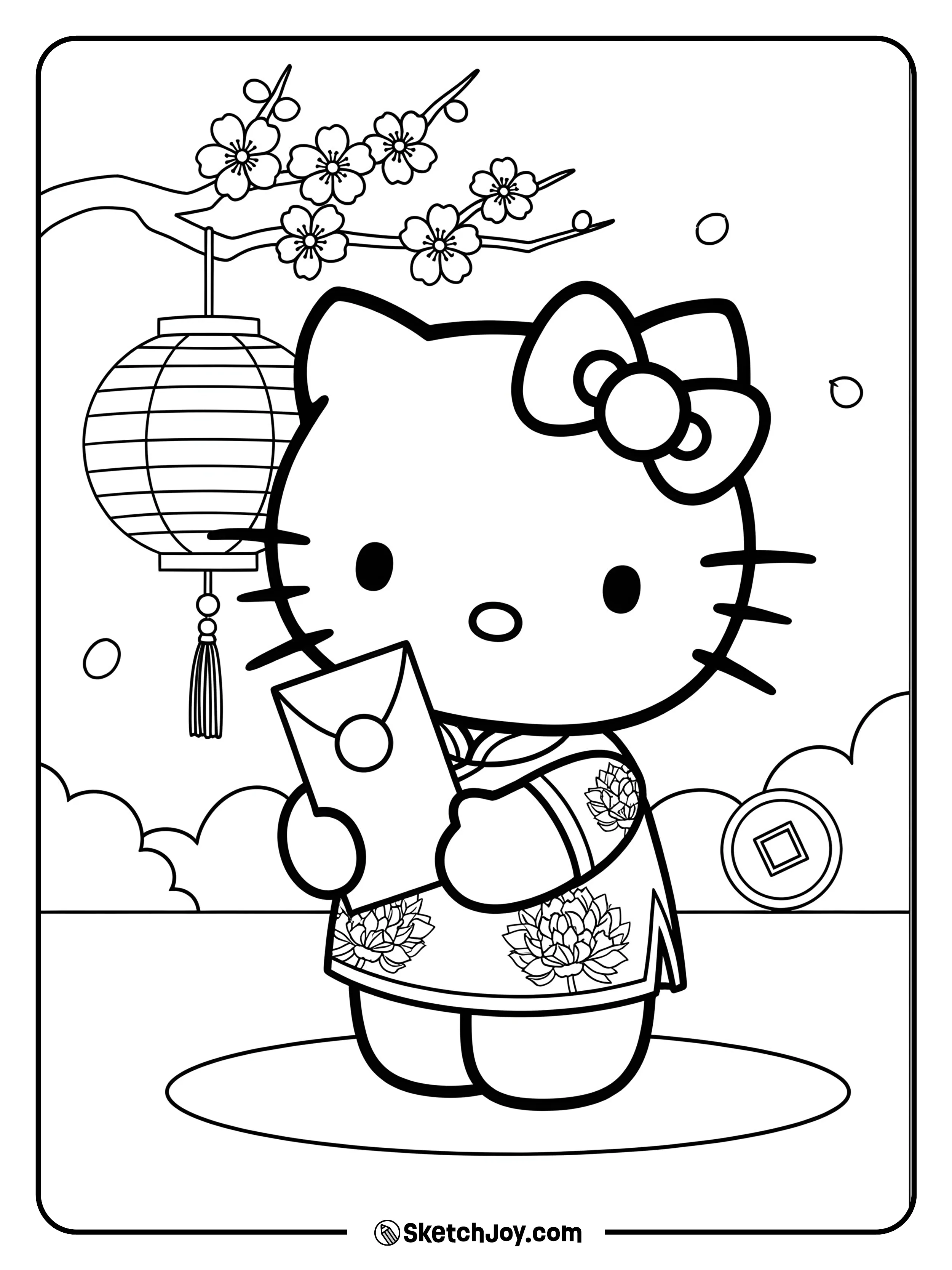Hello Kitty is dressed in a traditional outfit for Lunar New Year.