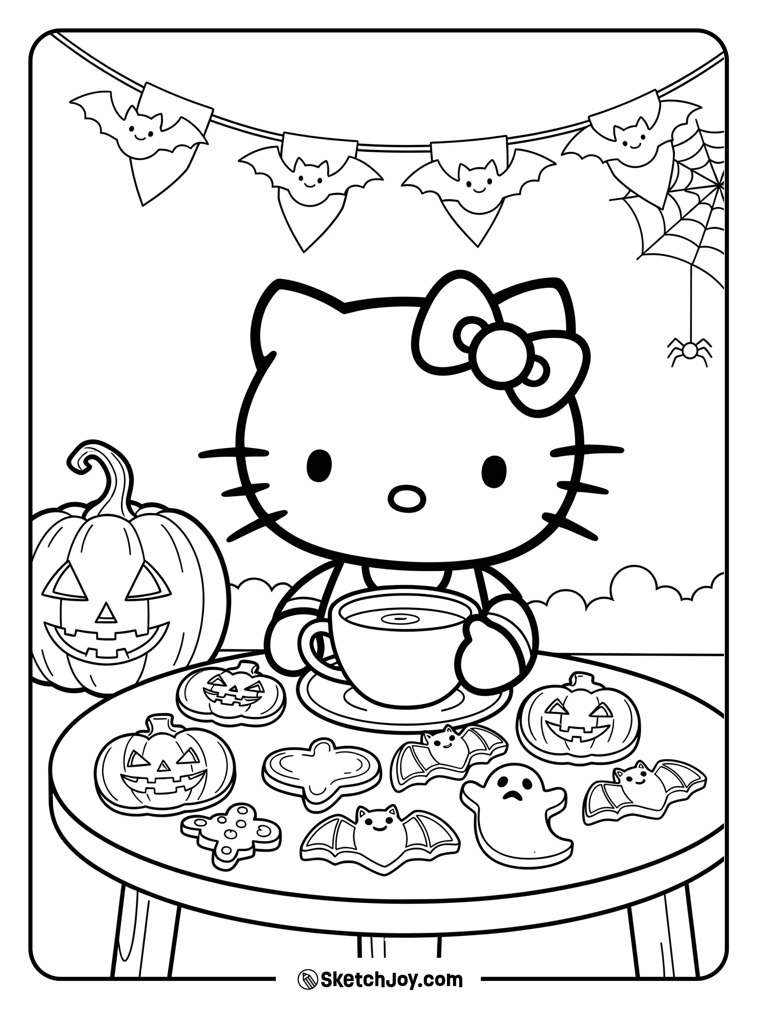 Hello Kitty is enjoying a cute Halloween party