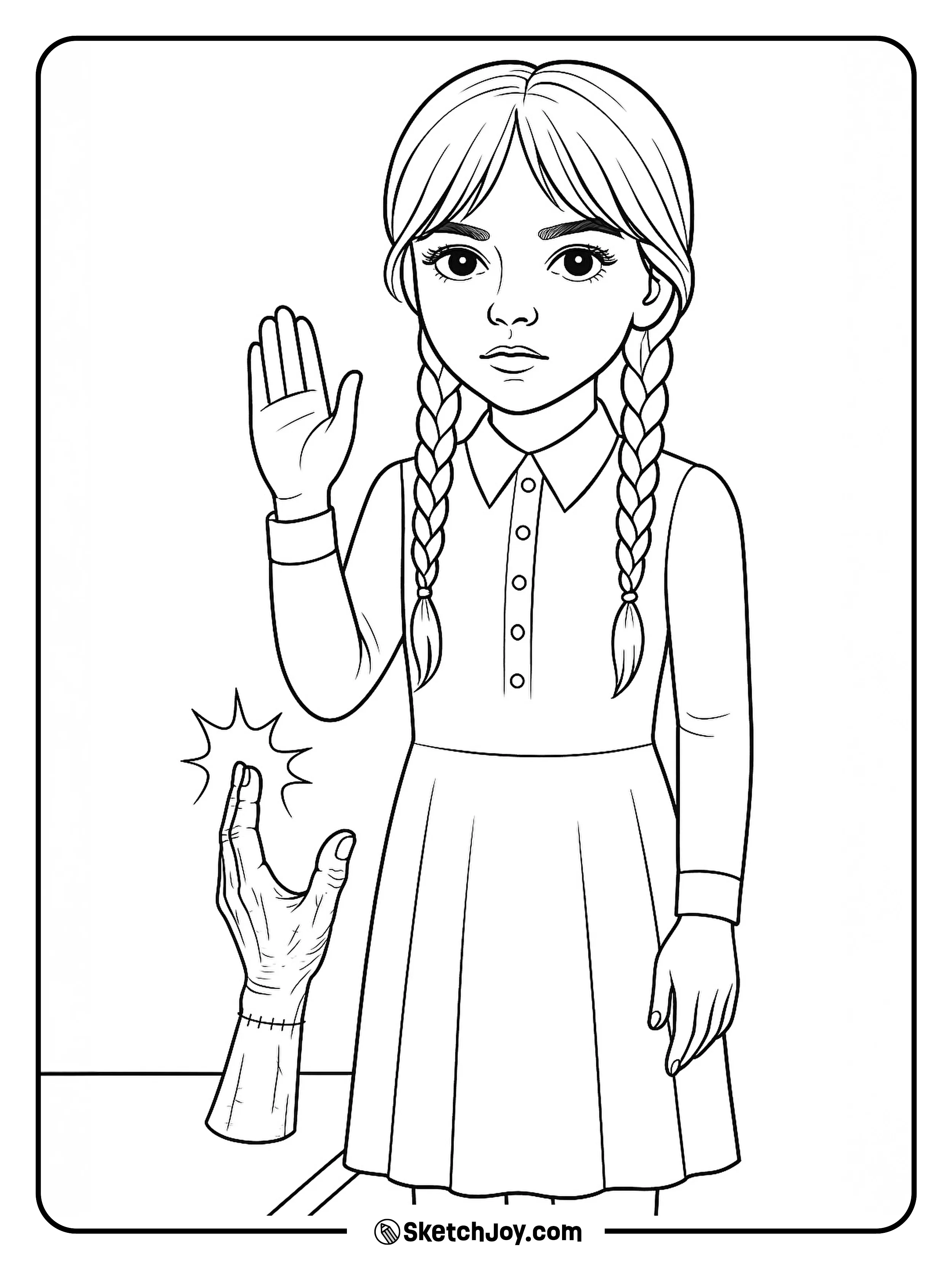 Wednesday and Thing share a crisp high-five.