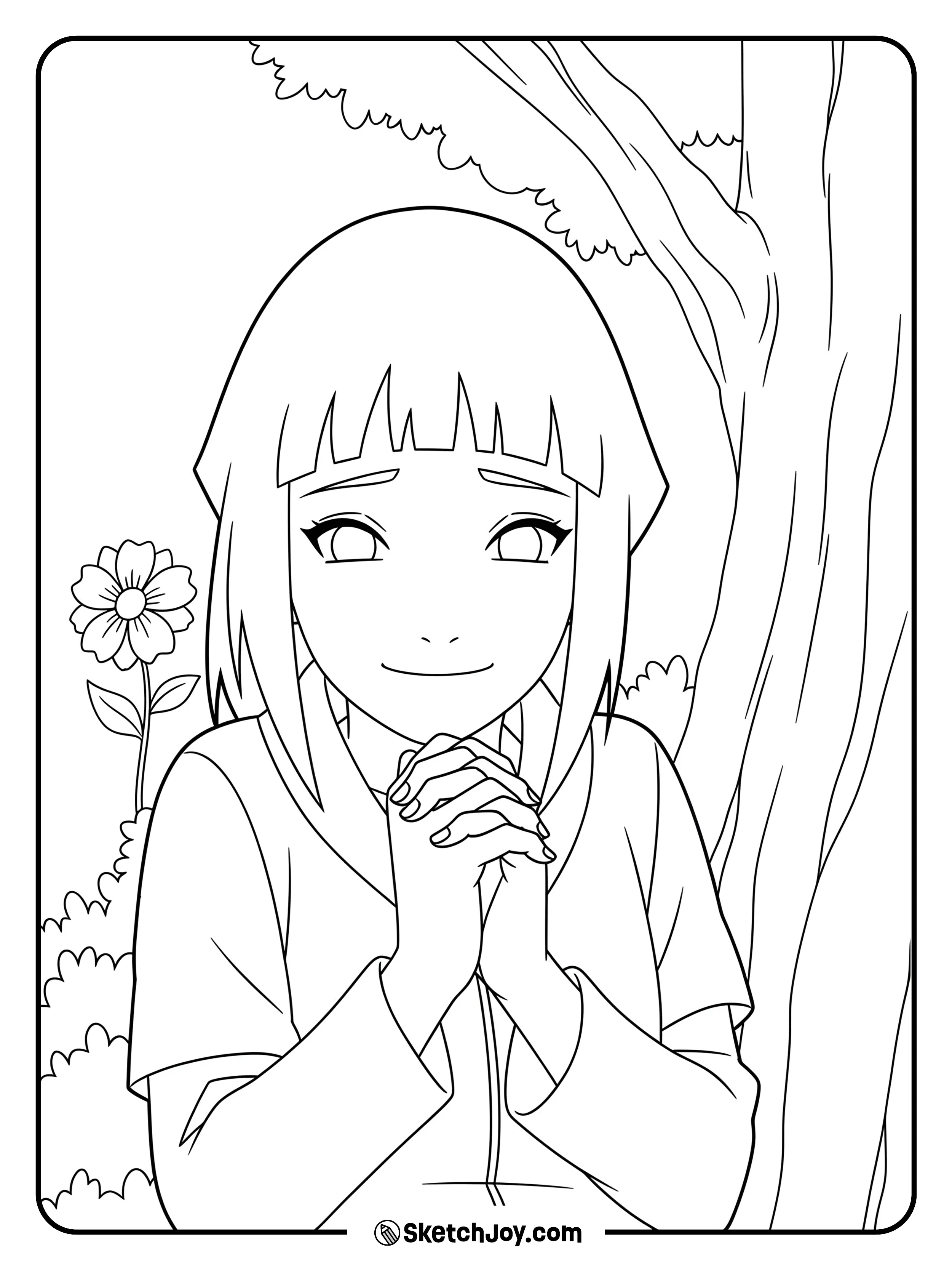 Hinata stands sweetly with a gentle smile.
