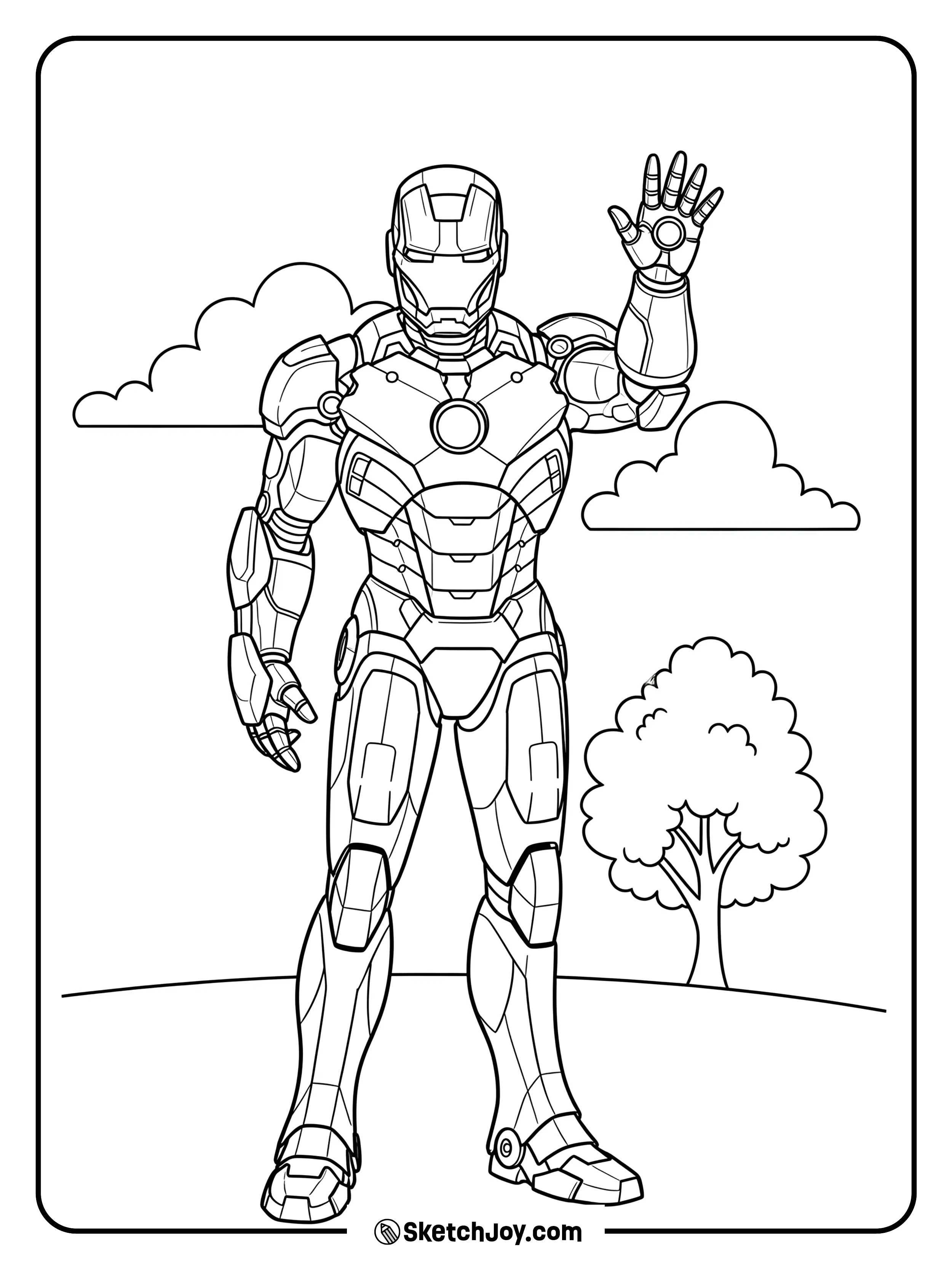 Iron Man waving at the viewer.
