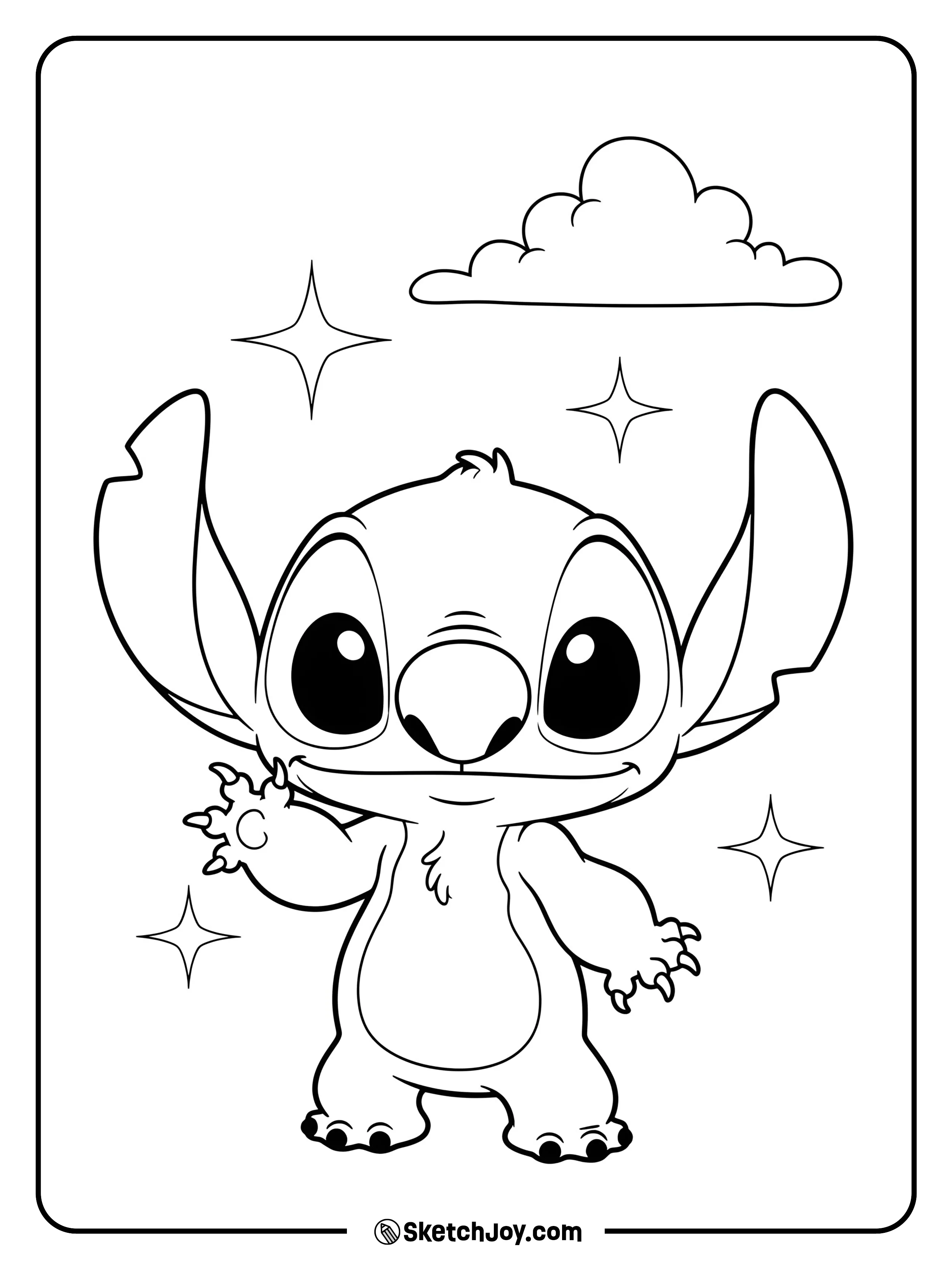 Simple chibi-style Stitch waving hello.