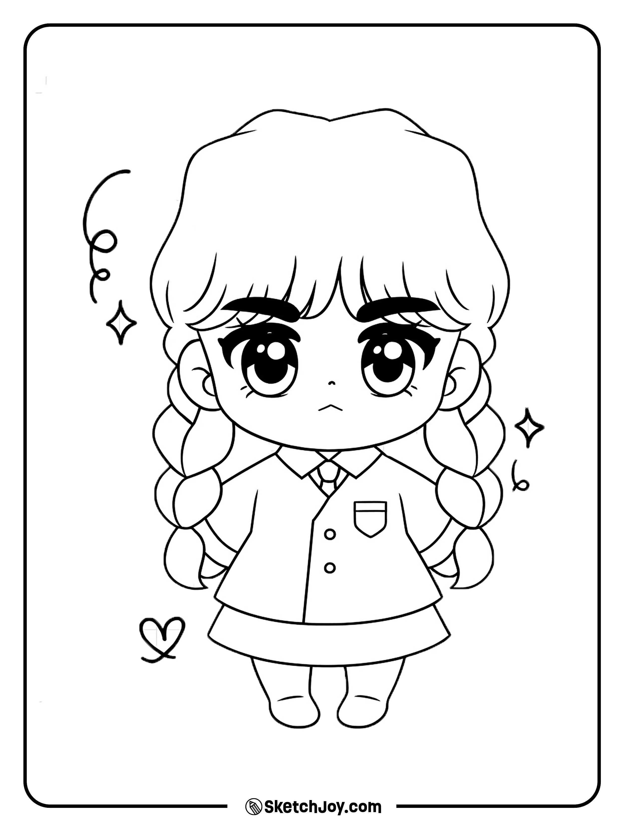 Cute chibi Wednesday with sparkles.