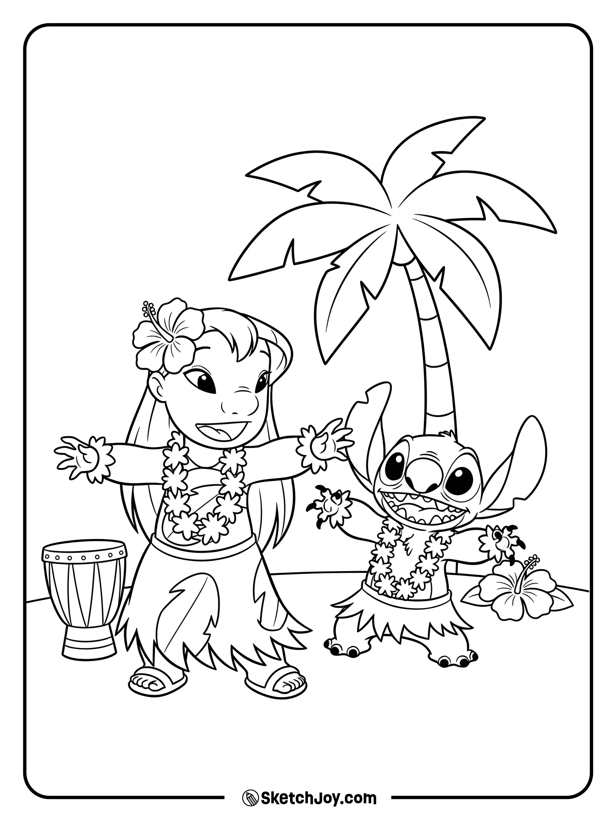 Lilo and Stitch showing off their hula dance moves.