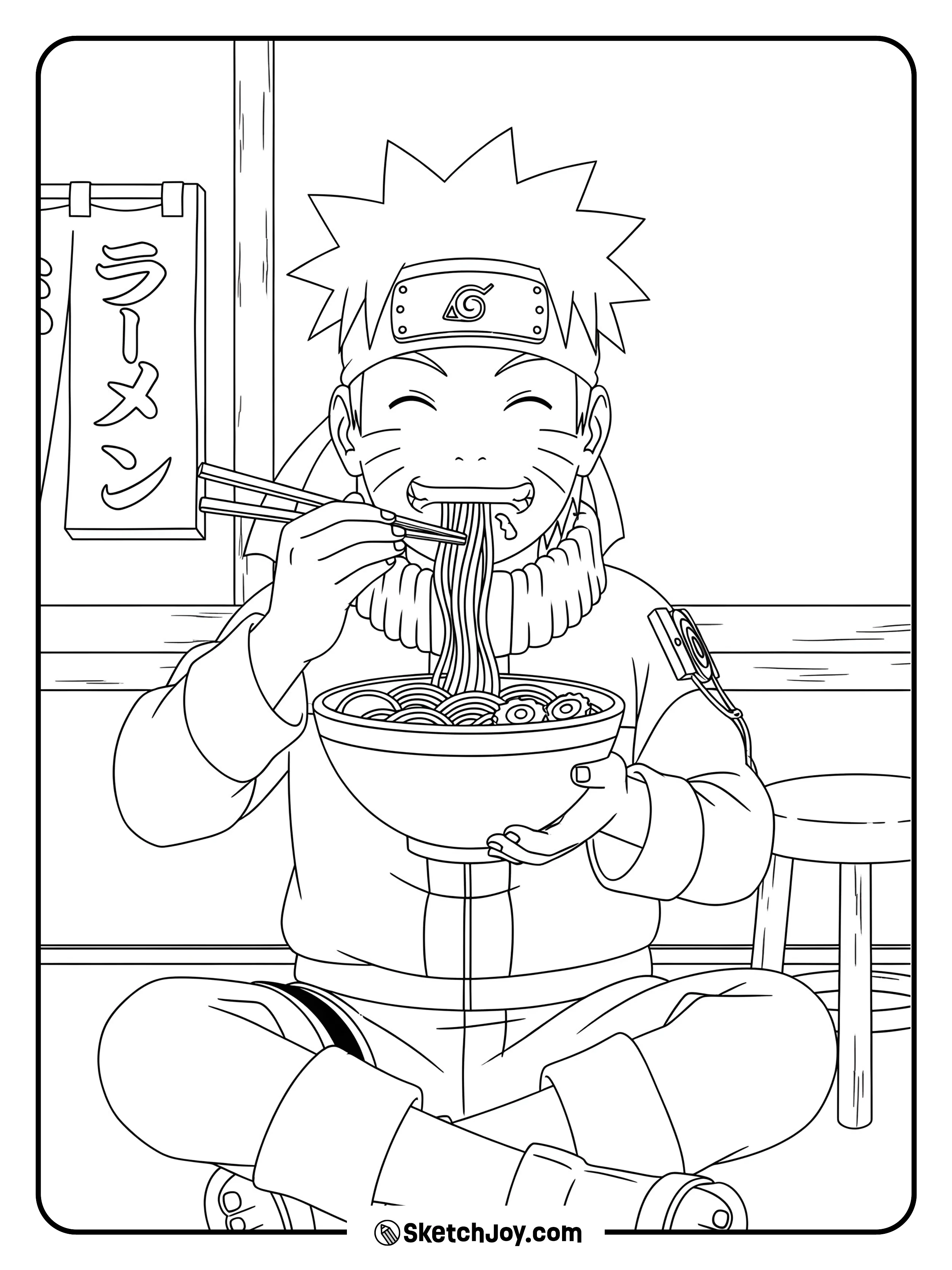 Naruto enjoys his favorite food, a big bowl of ramen