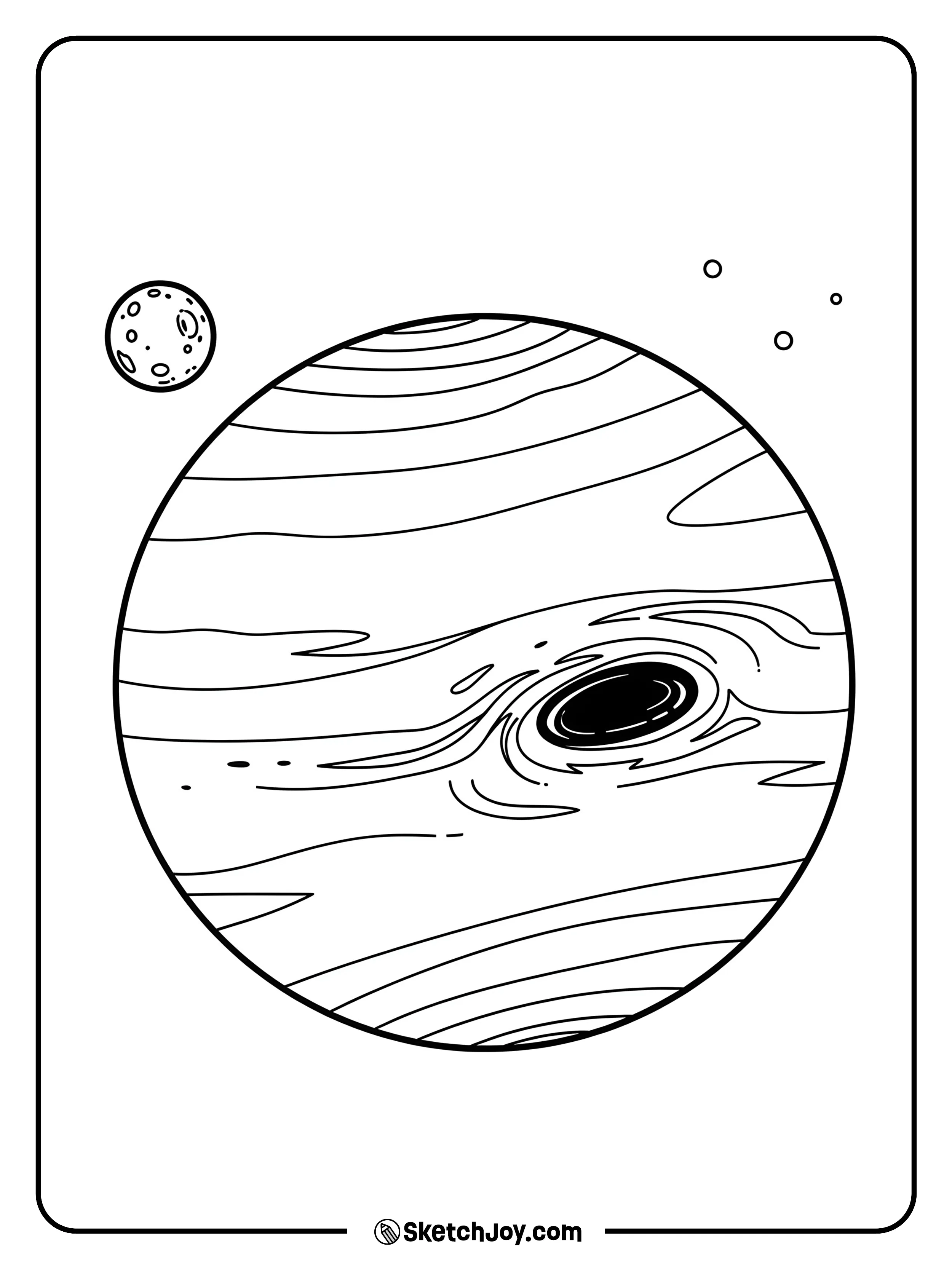 Neptune with swirling blue bands and its mysterious dark storm.