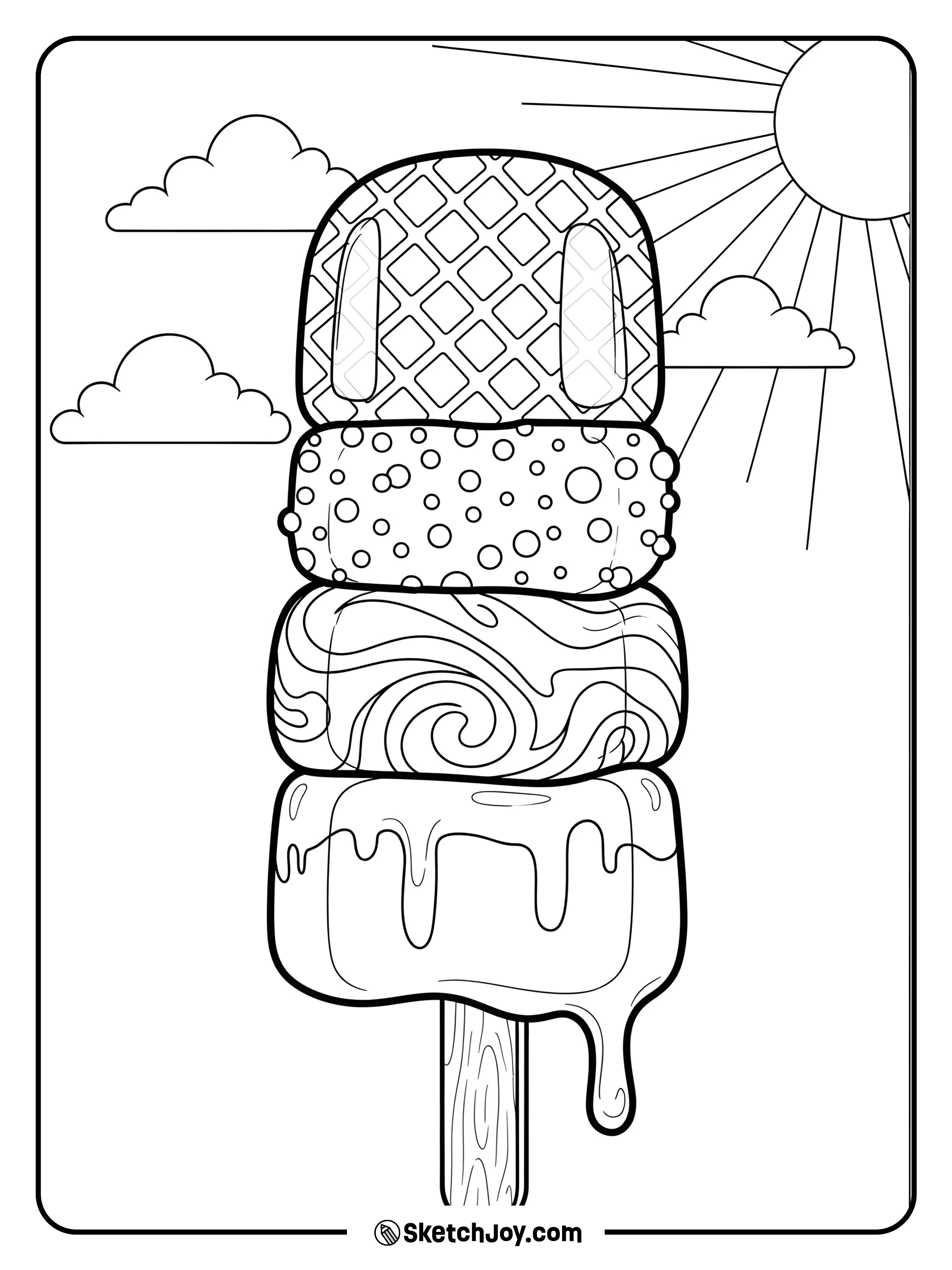 A giant popsicle with multiple stripe layers.