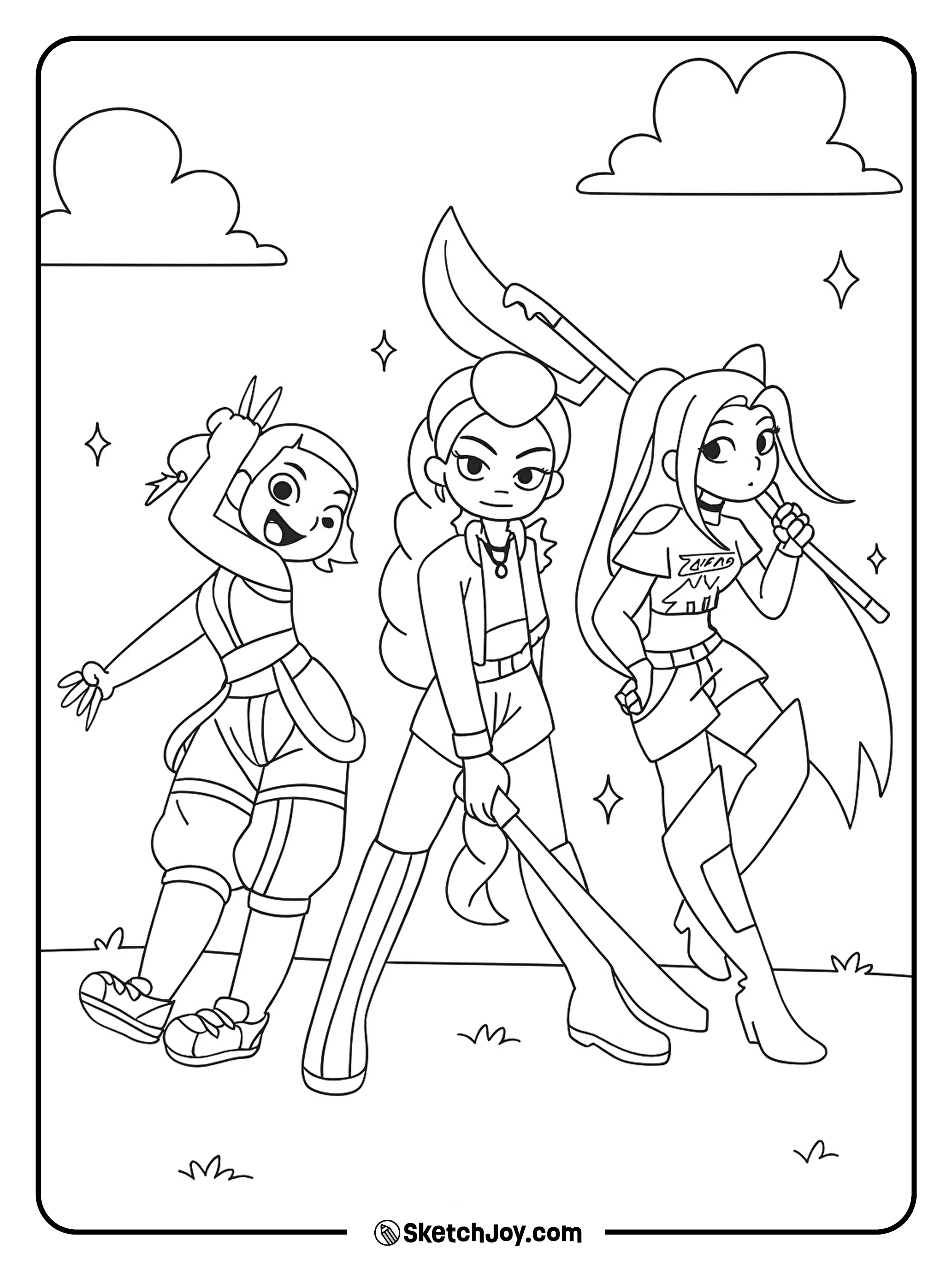 HUNTR/X stand side-by-side in playful hero stances.