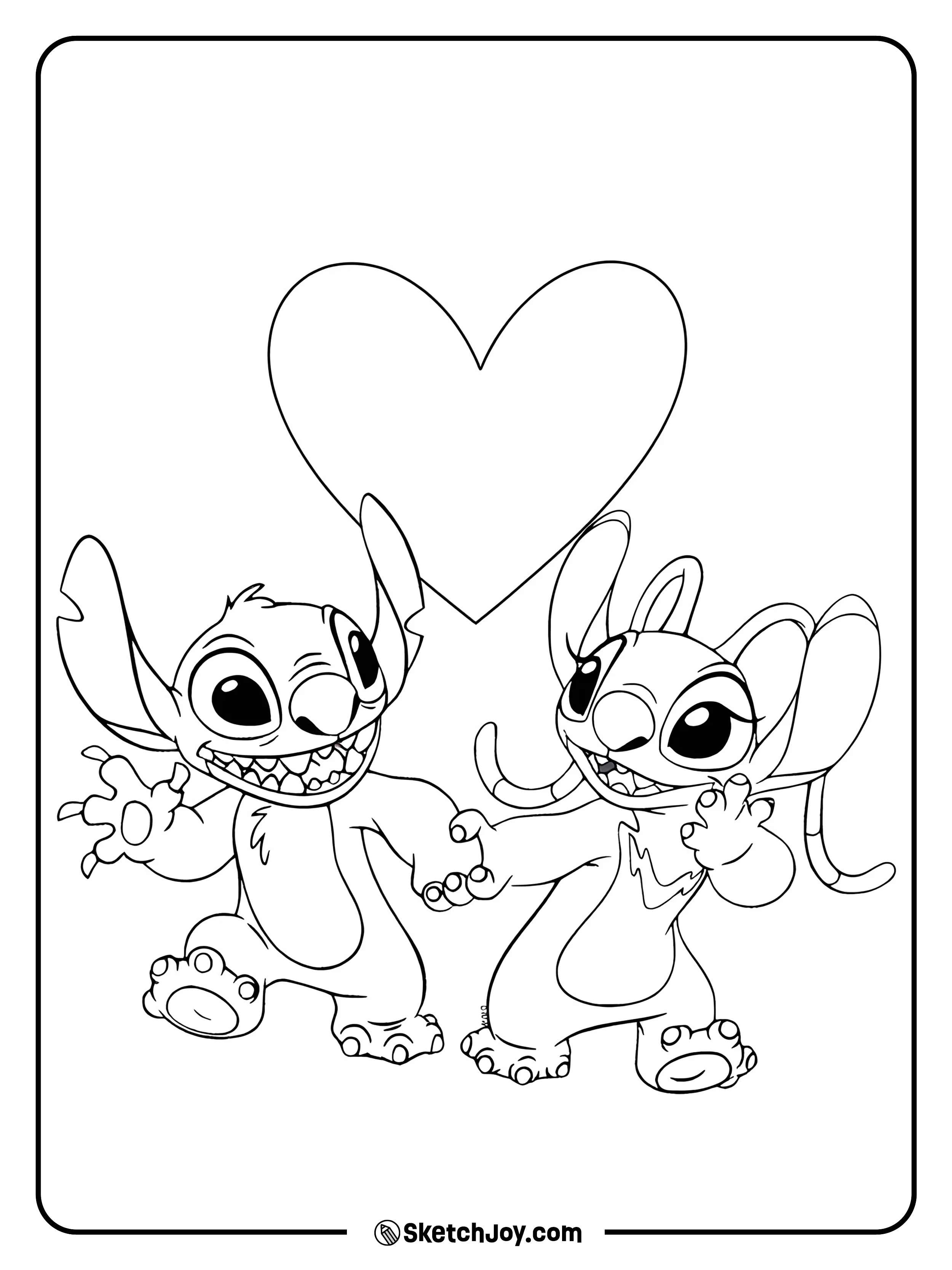 Stitch and Angel walking hand in hand.