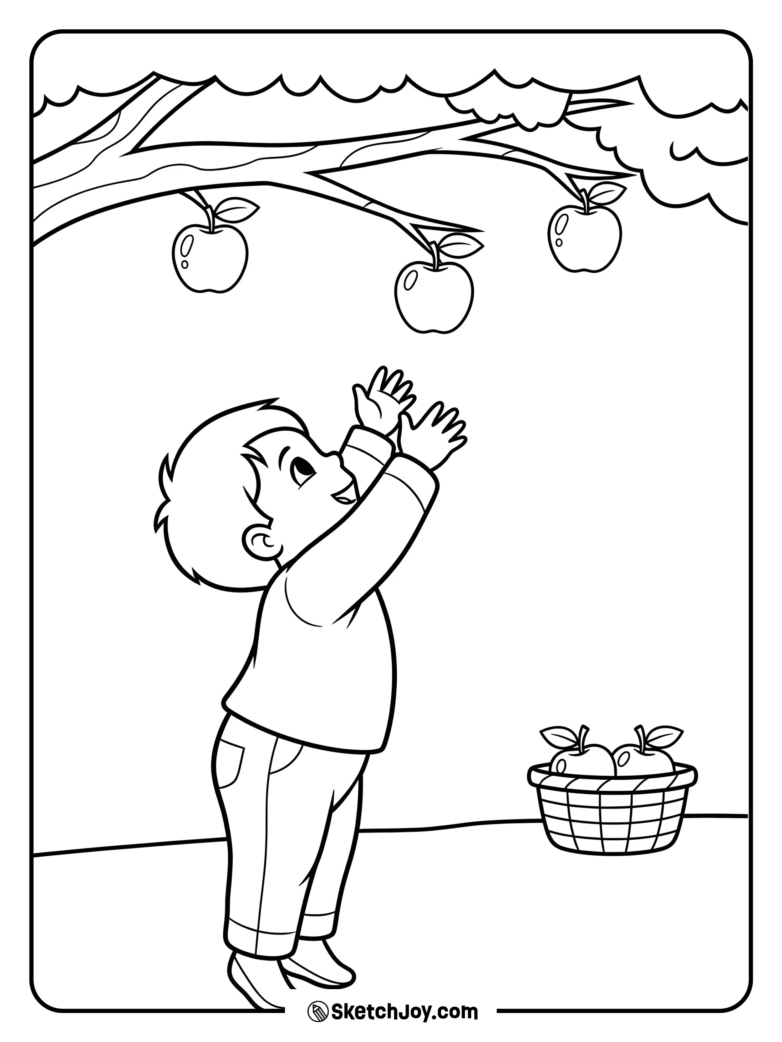 Reaching for the ripest apple on the tree.