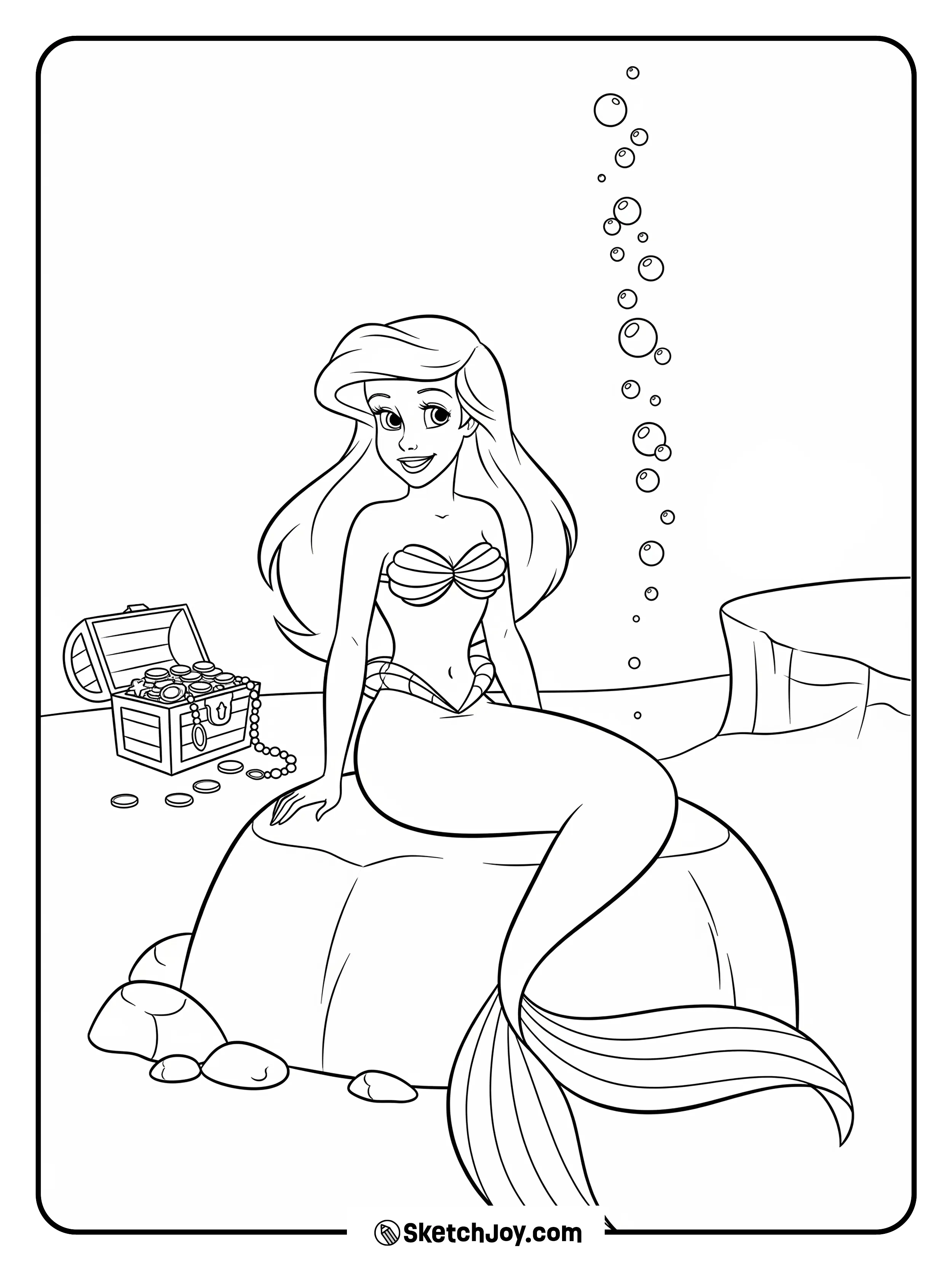 Ariel relaxes on a rock in her grotto.