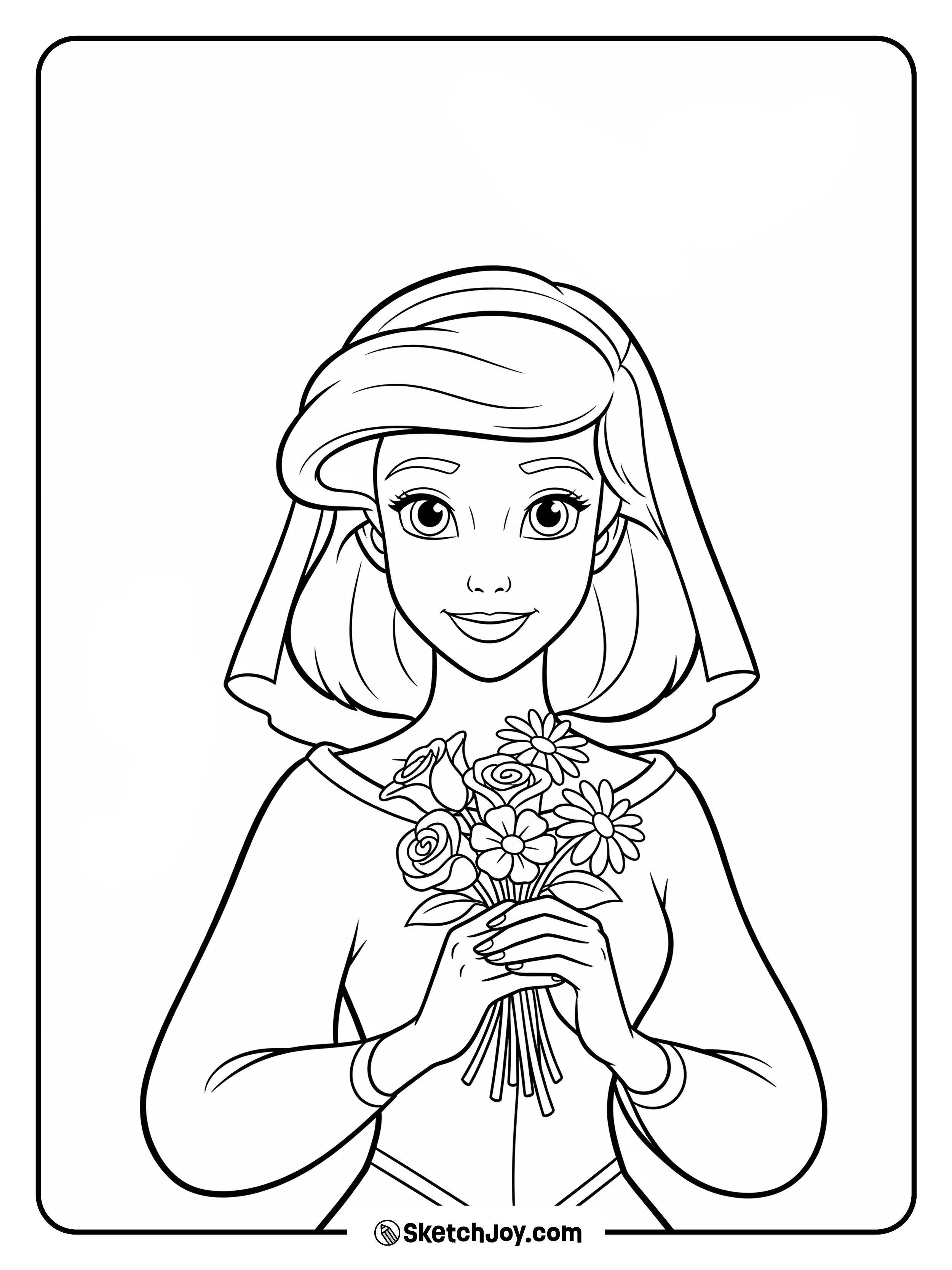 Ariel smiles sweetly in a simple bridal veil.