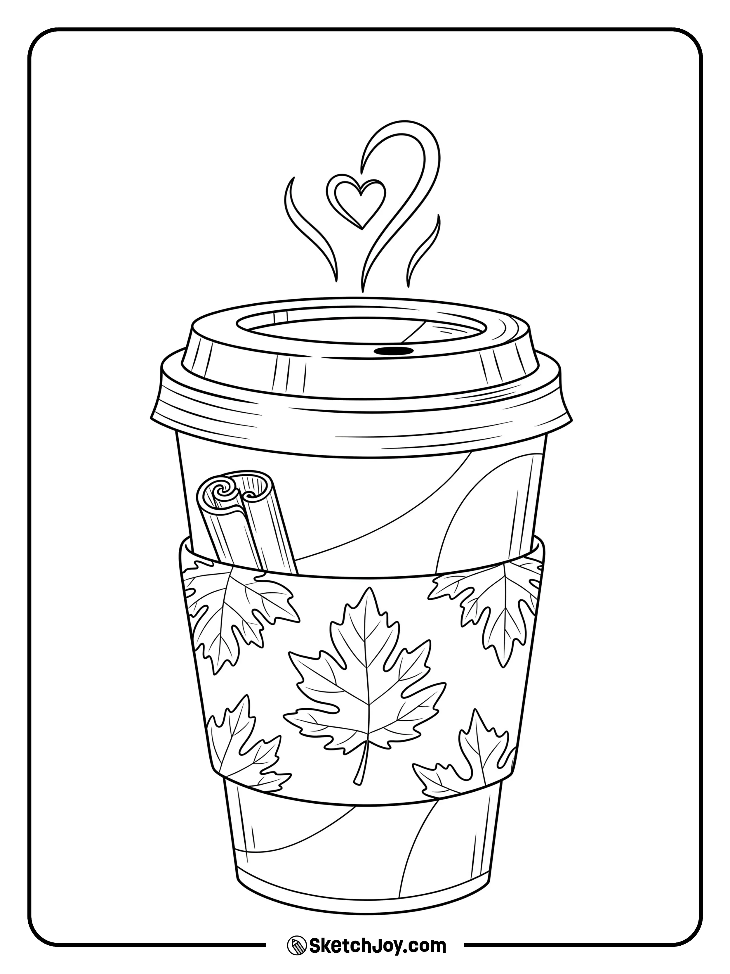 A warm drink with a leafy sleeve design.